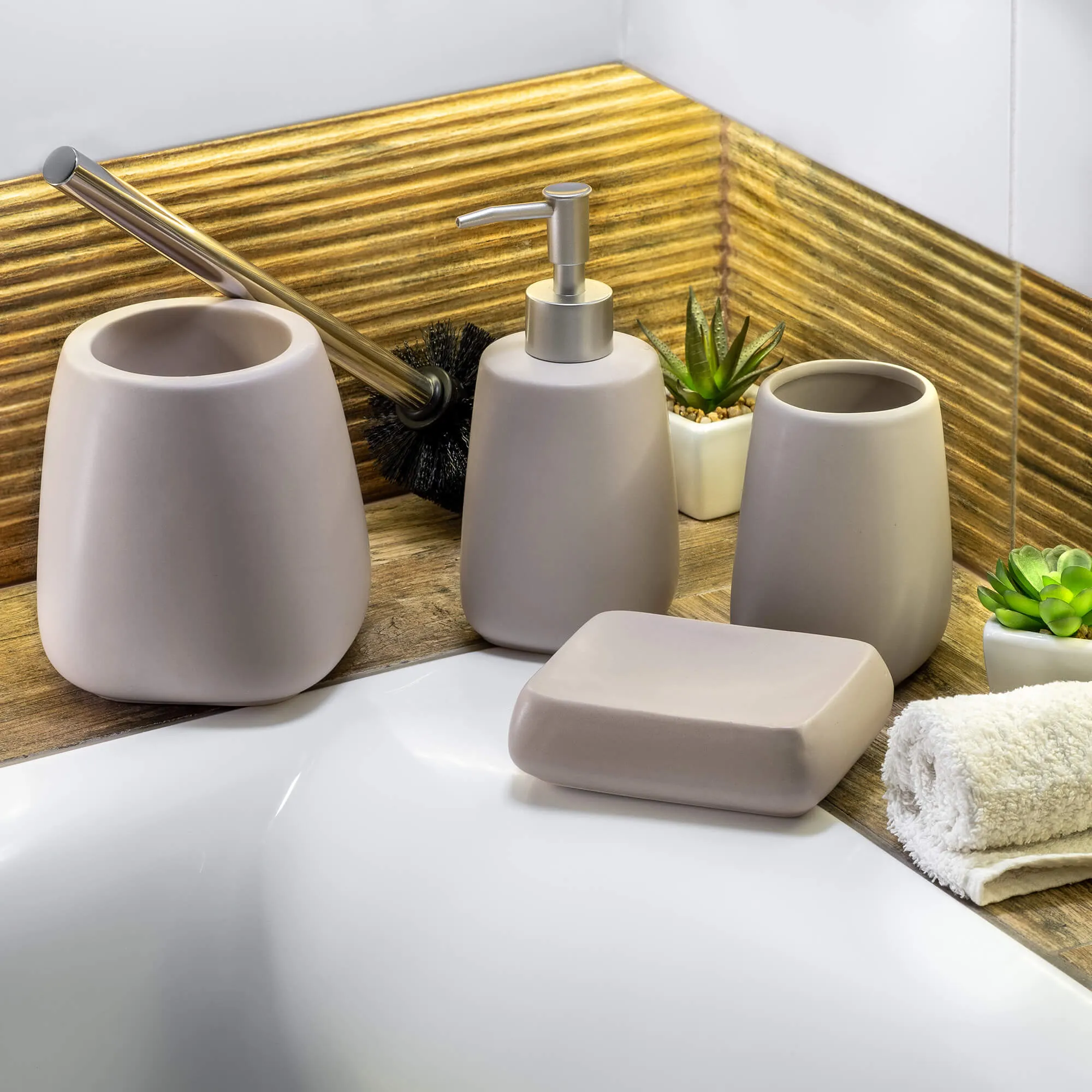 Palmi muilo dozatorius su pompa, 400 ml, smėlio spalvos