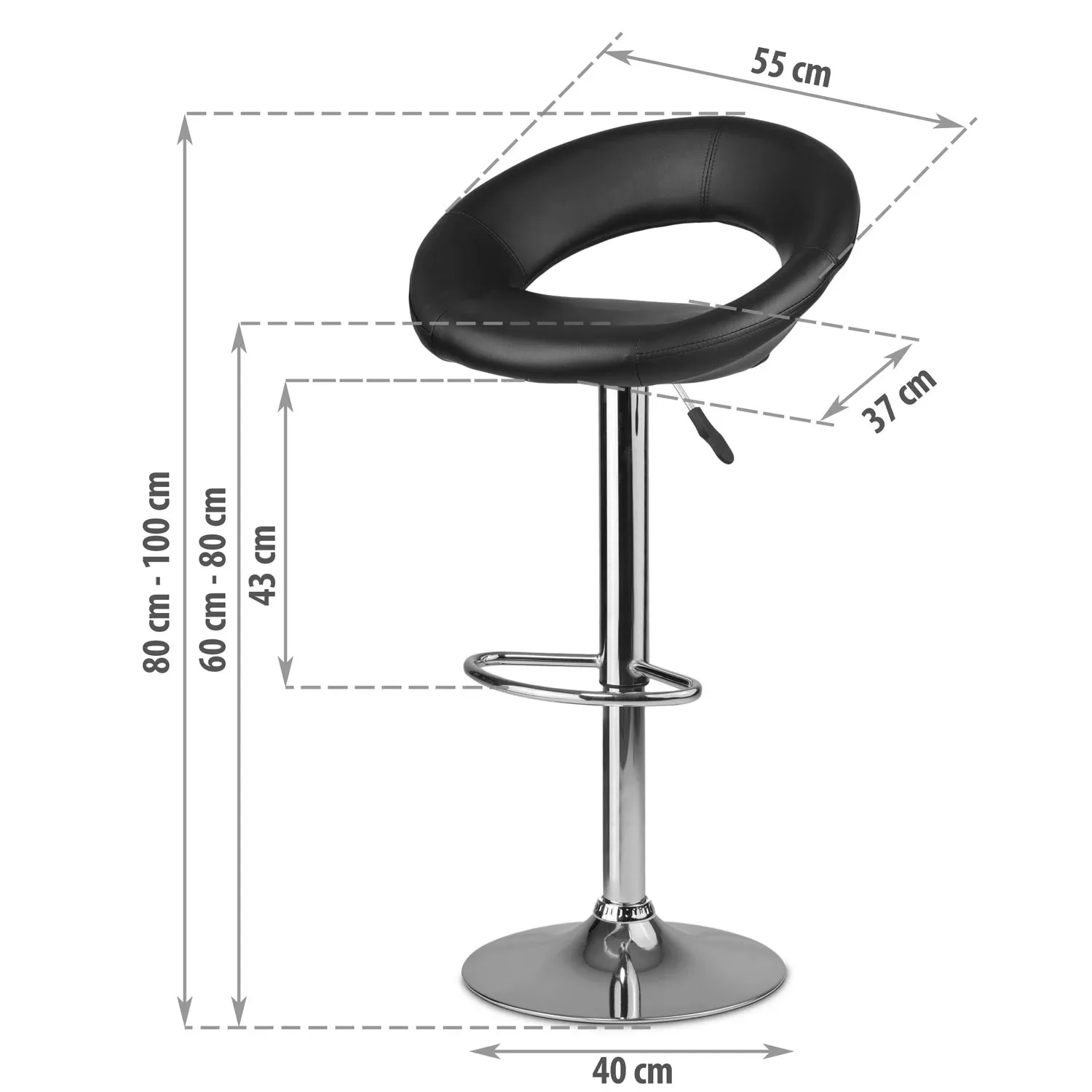 Forza baro kėdė su atlošu – 2 dalys – juoda - nuotrauka 1