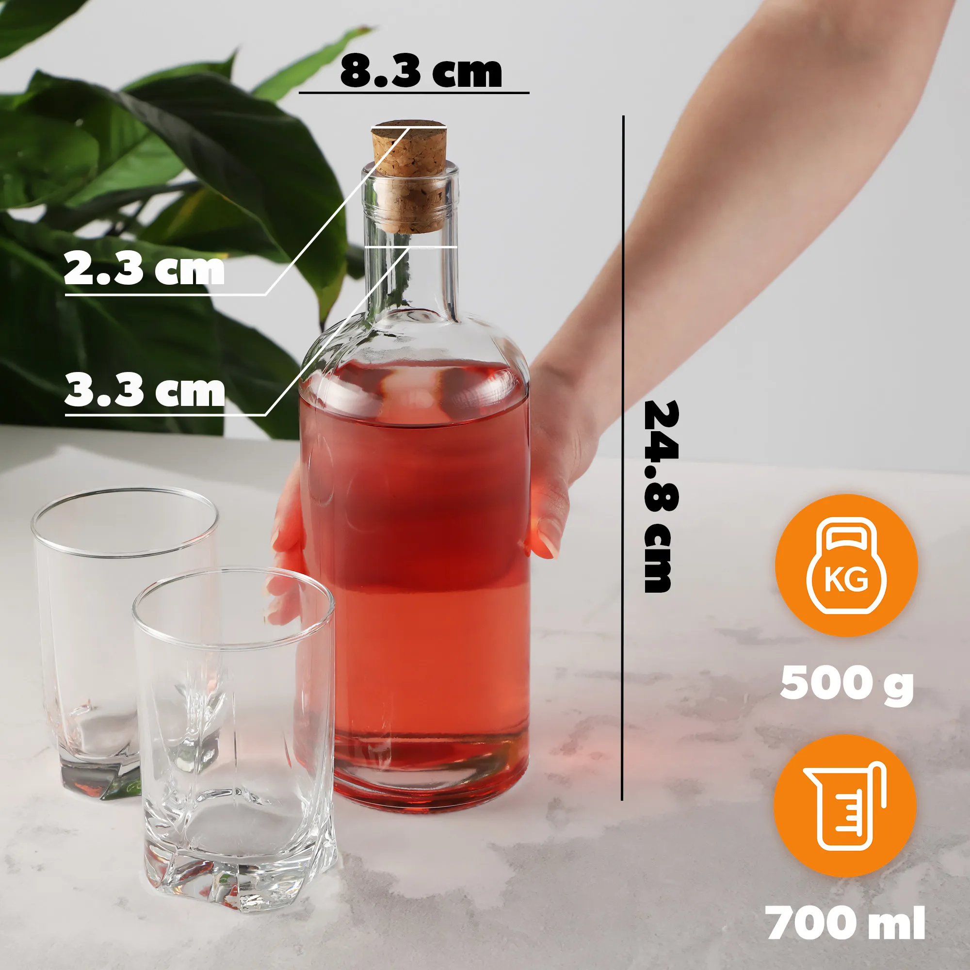 Butelis su kamščiu 700 ml, 6 vnt.