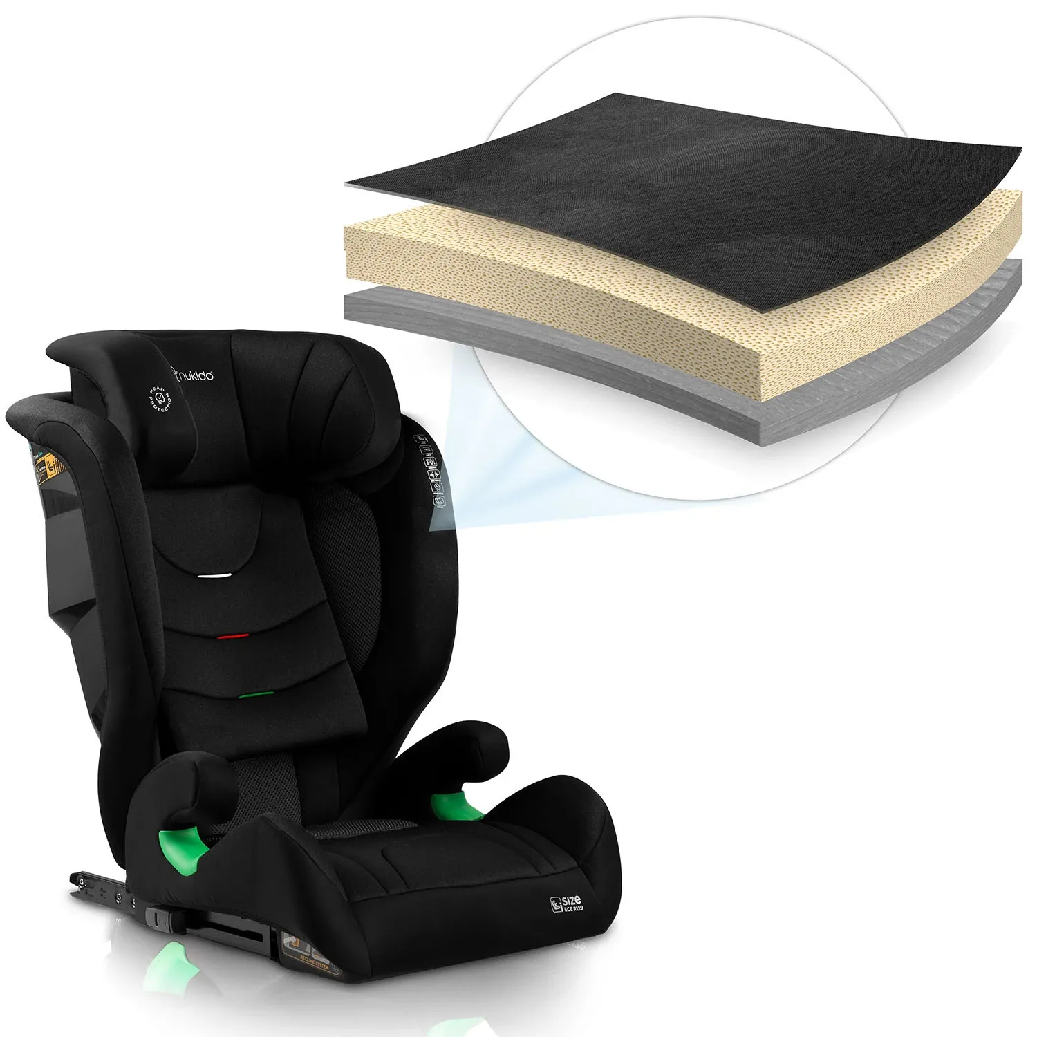 Nukido Louis minkšta juoda automobilinė kėdutė 15-36 kg ISOFIX - nuotrauka 1