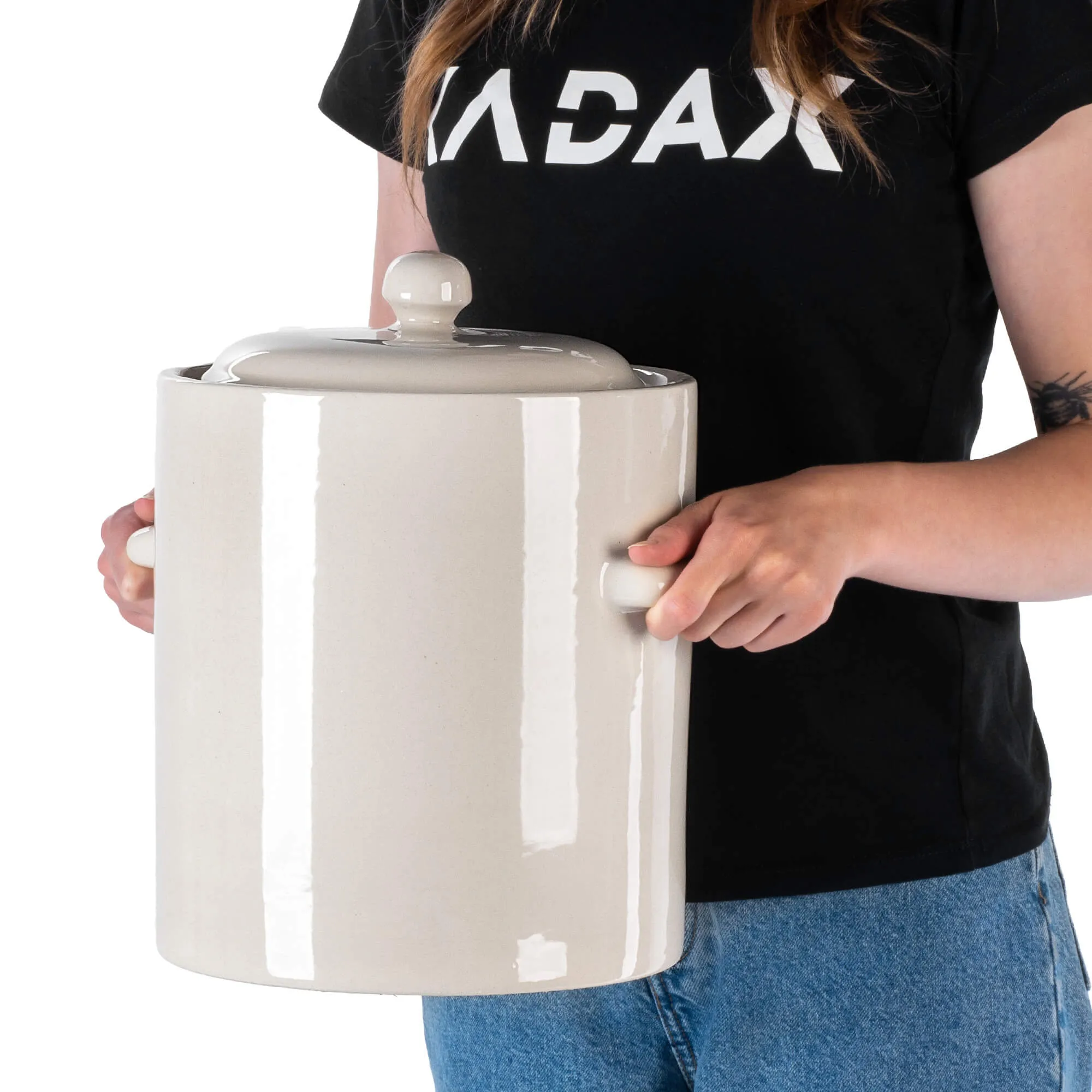 Athena 10 l sandarus keraminis puodas su kreminiu dangčiu