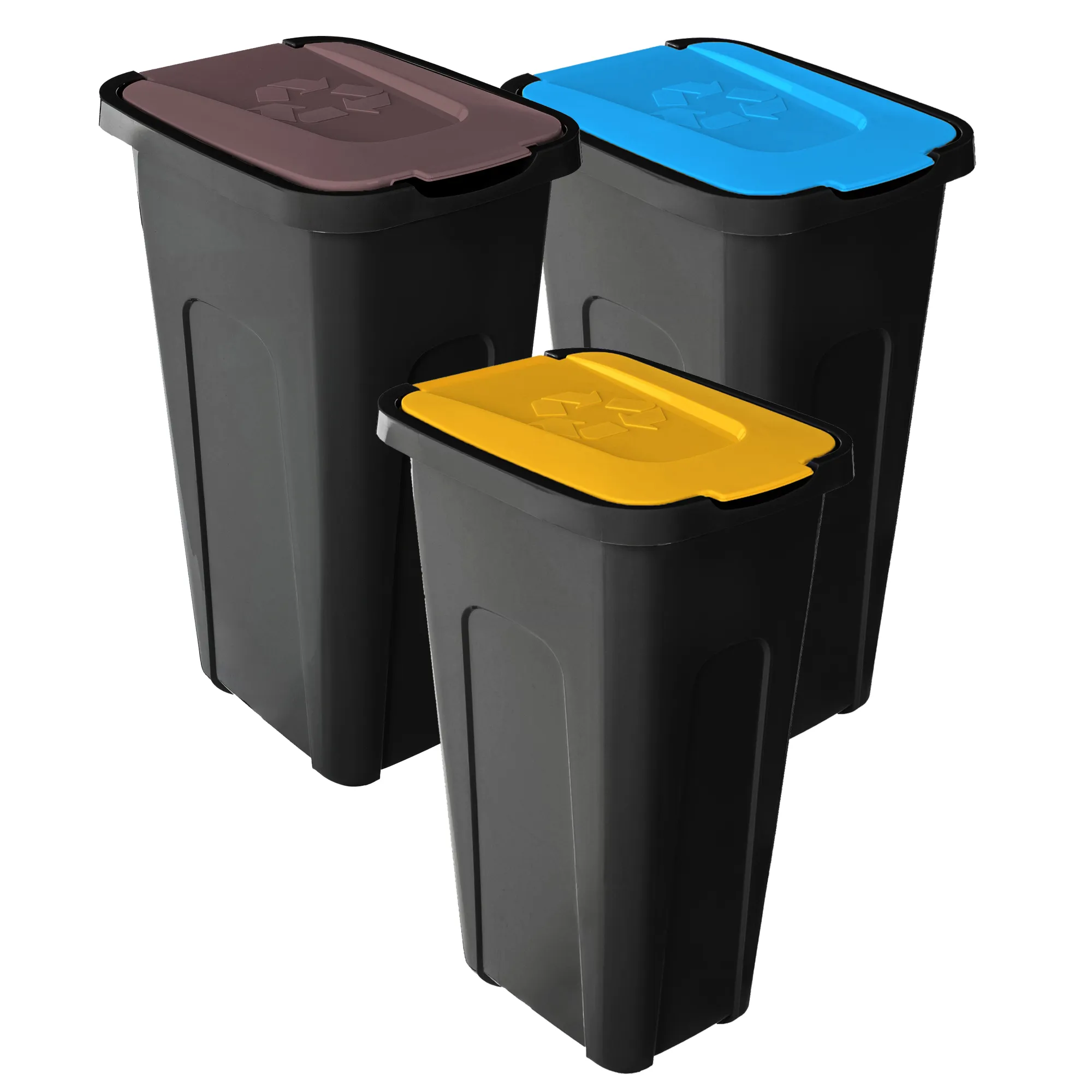 „Entrago“ 30 l šiukšliadėžių komplektas rudas, mėlynas, geltonas