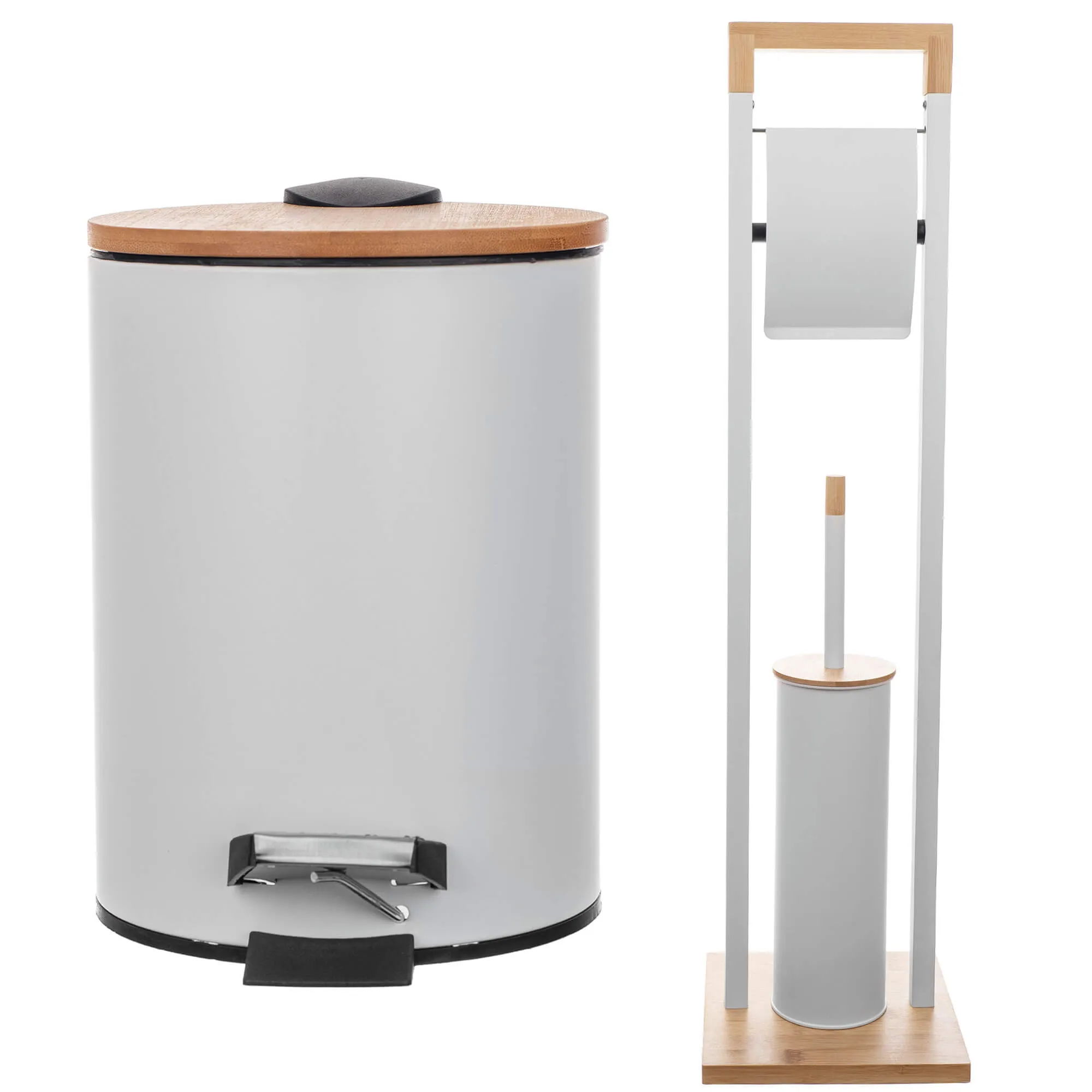 Guise vonios kambario komplektas tualetiniam popieriui ir šepetėlių laikikliui + 3 l krepšeliui, baltas