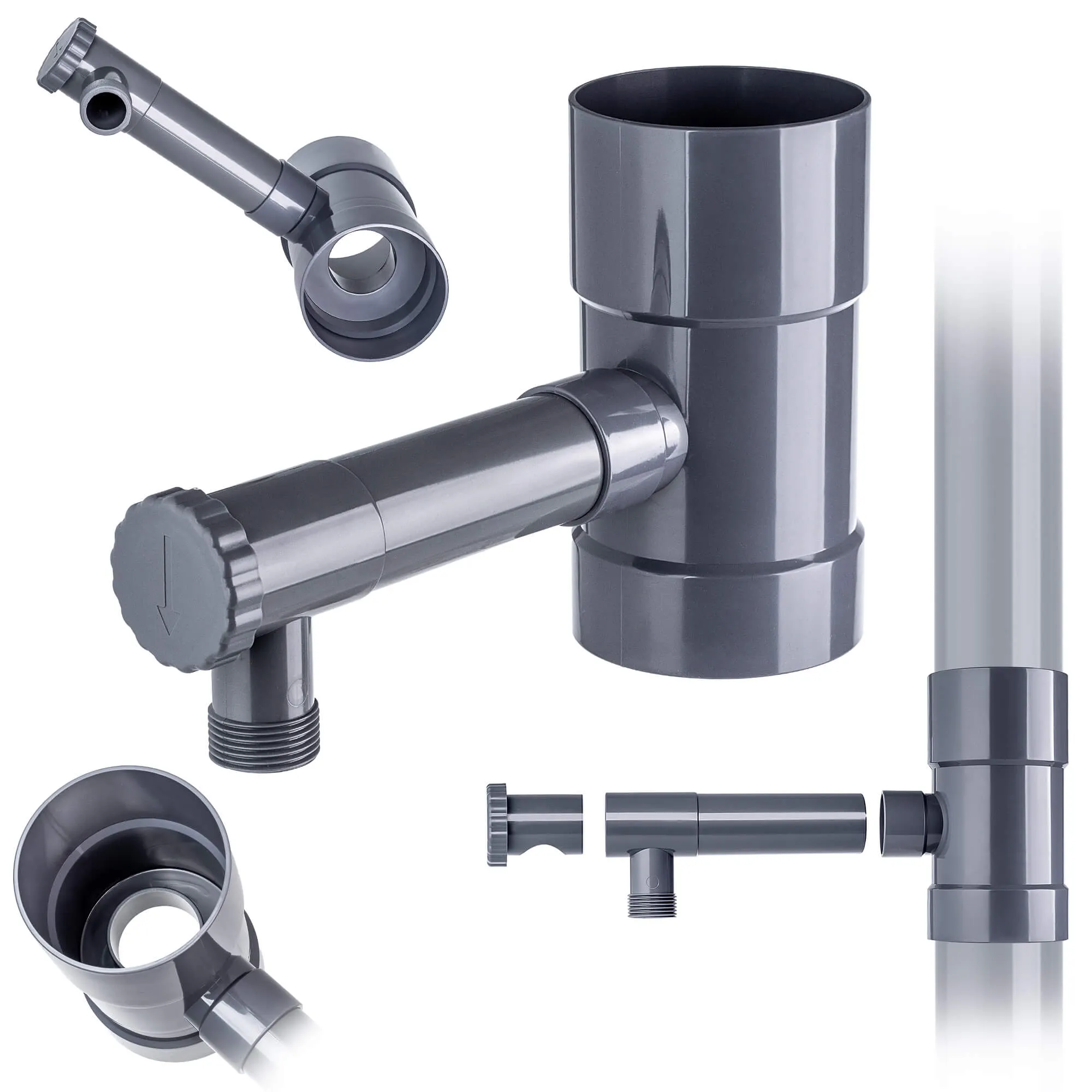 Nancras lietaus vandens kolektorius su vožtuvu, 90 mm, pilkas