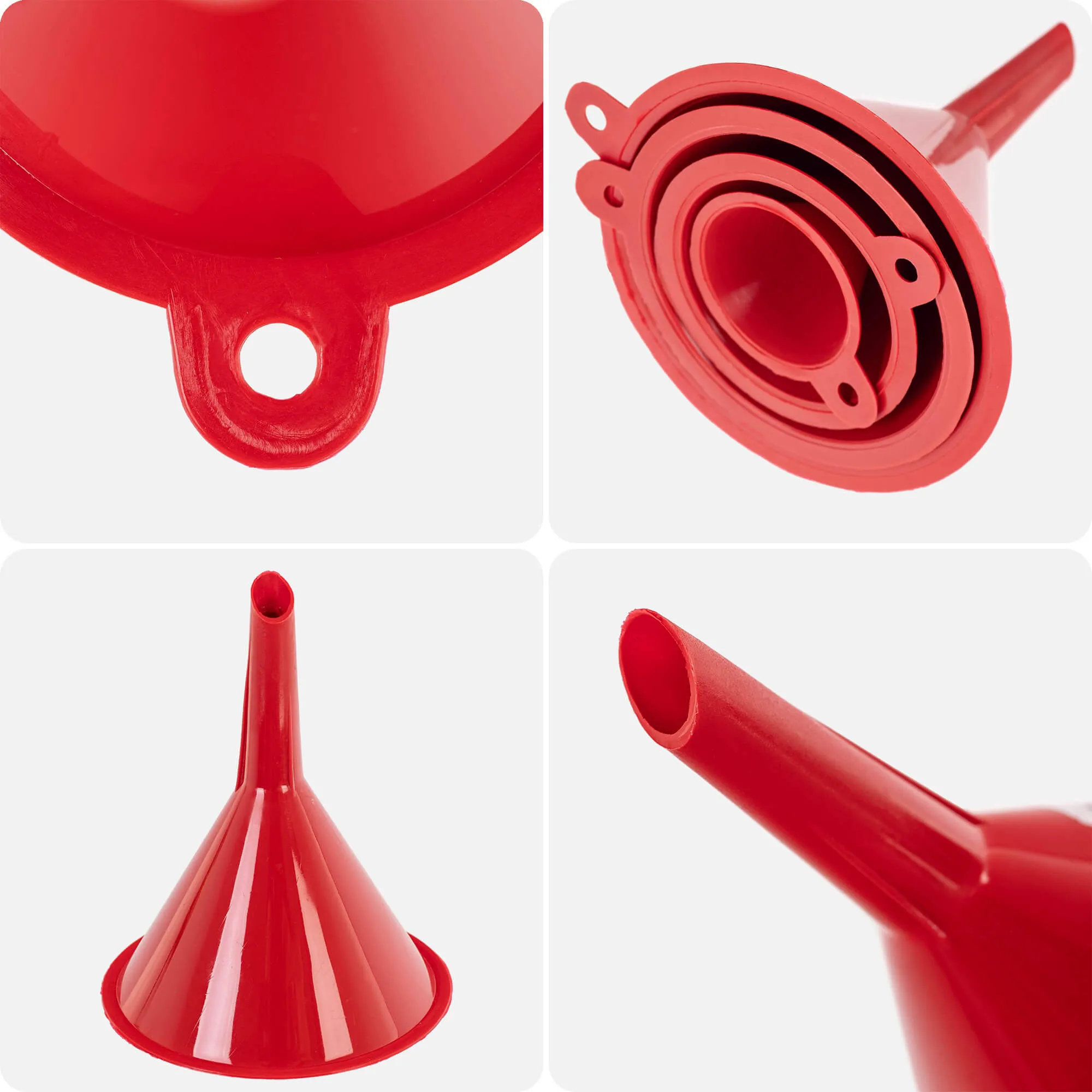 „Ranea“ universalus piltuvėlių rinkinys, raudonas, 4 vnt.