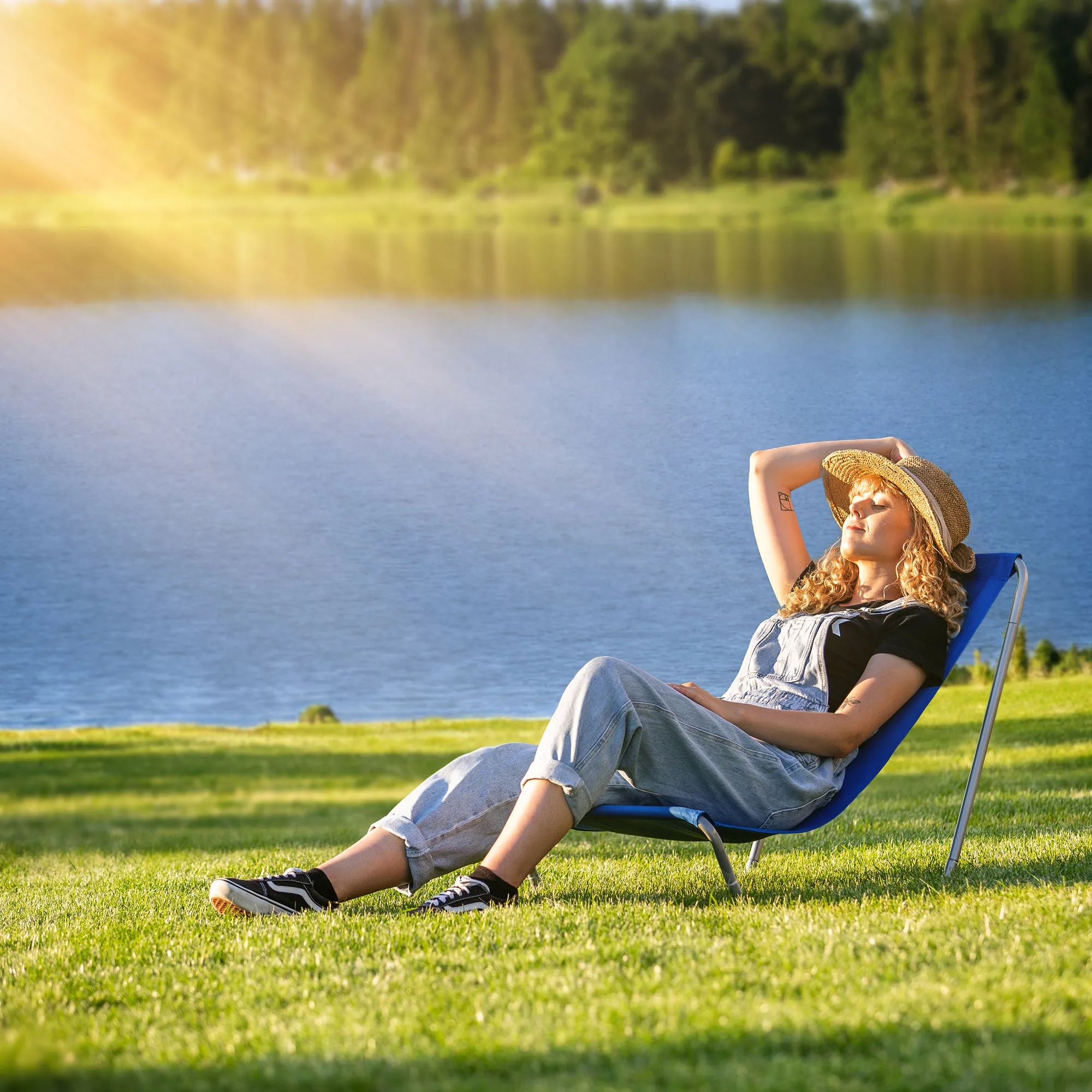 „Mill“ sulankstoma paplūdimio kėdė su užvalkalu, mėlyna