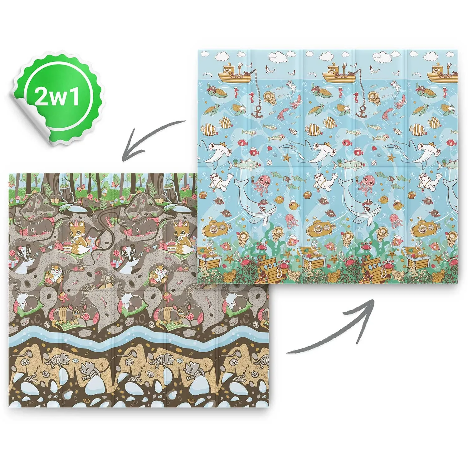 Sulankstomas edukacinis putplasčio kilimėlis 200 x 180 x 1 cm Nukido NK-340 vandenyno-žemės spalvos - nuotrauka 1