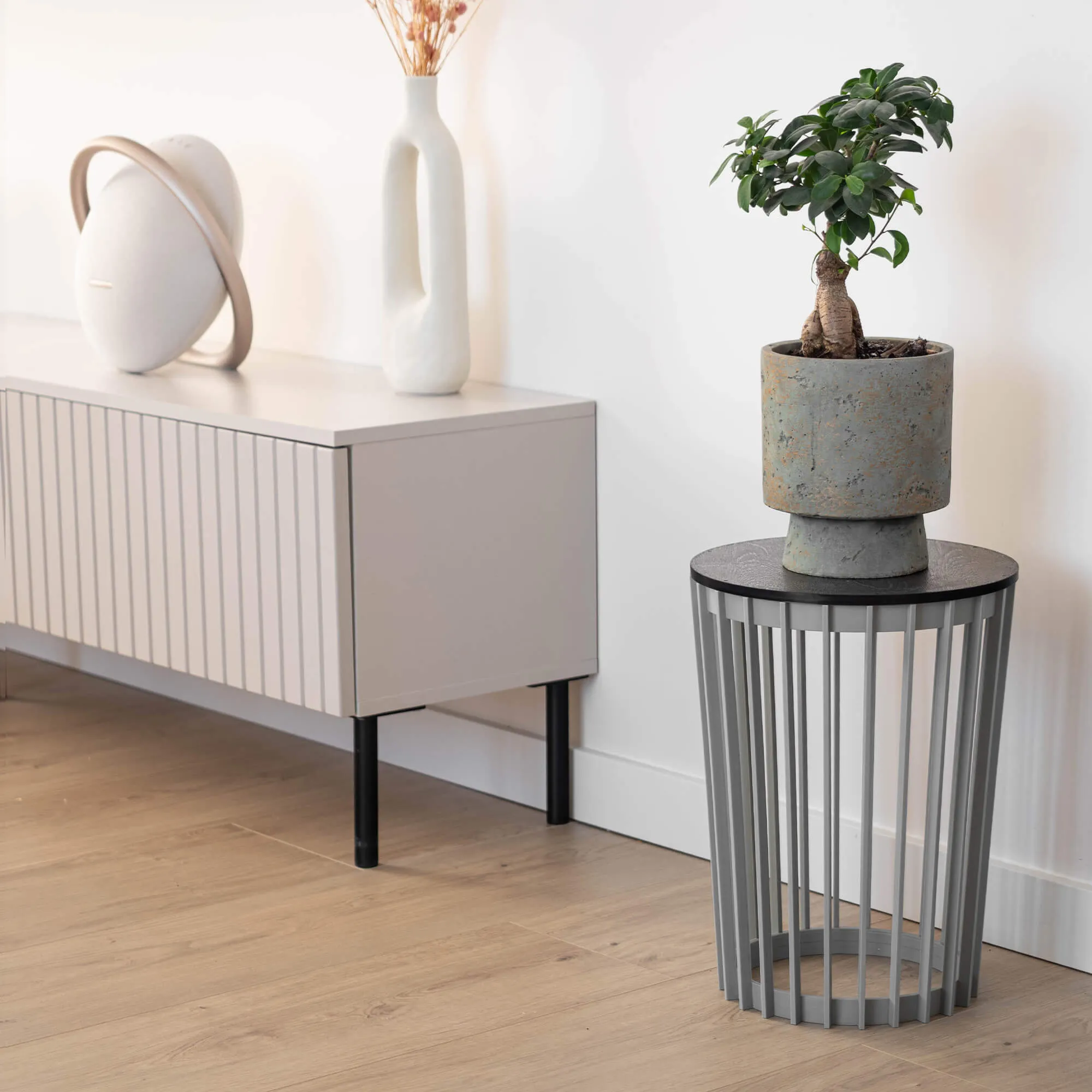 Aytre dvipusis augalų stovas 40 cm platinos spalvos + juodas stalviršis