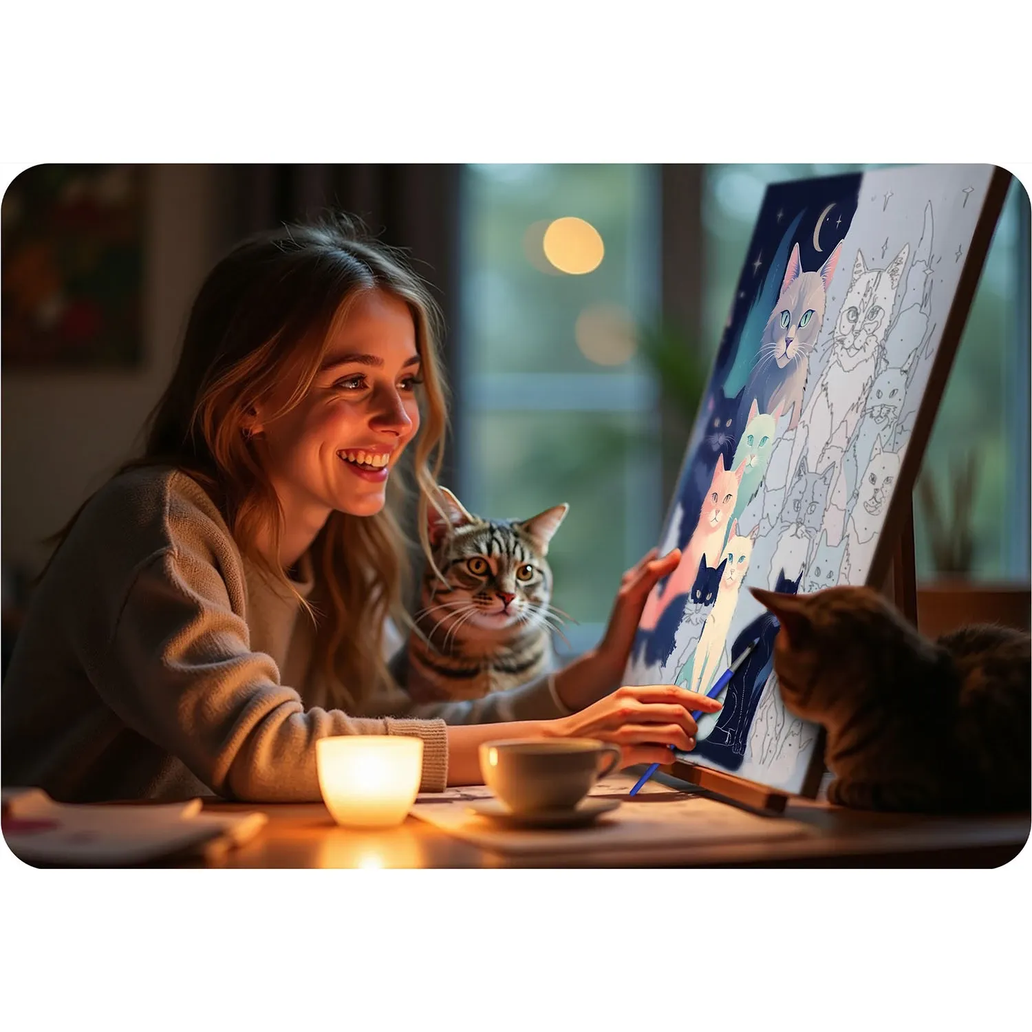 Paveikslas „Tapyba pagal skaičius“, 40x50 cm, Massido katės - nuotrauka 1