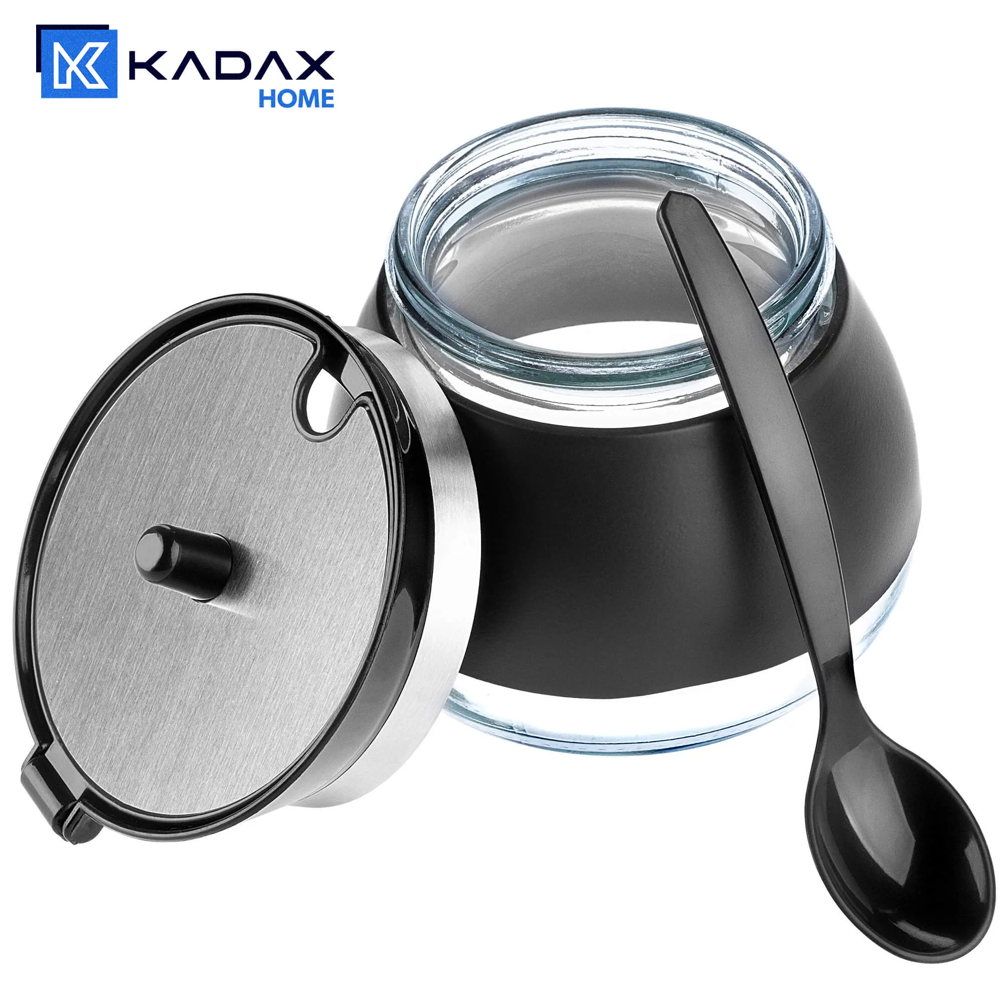 Lerin stiklinė cukrinė su šaukšteliu, 270 ml, juoda