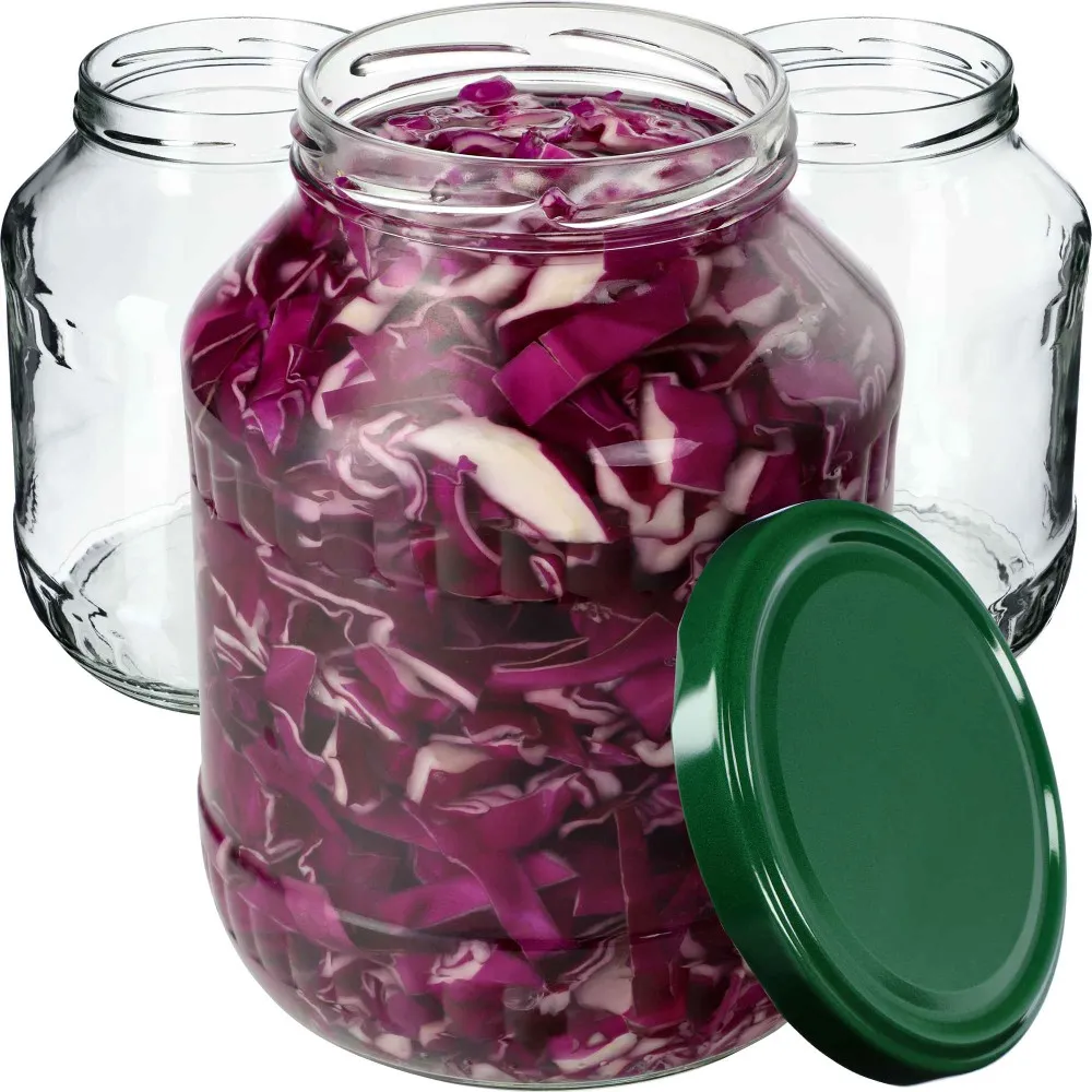 Boro stikliniai indeliai 1,7 l 89 mm + žali dangteliai 8 vnt.