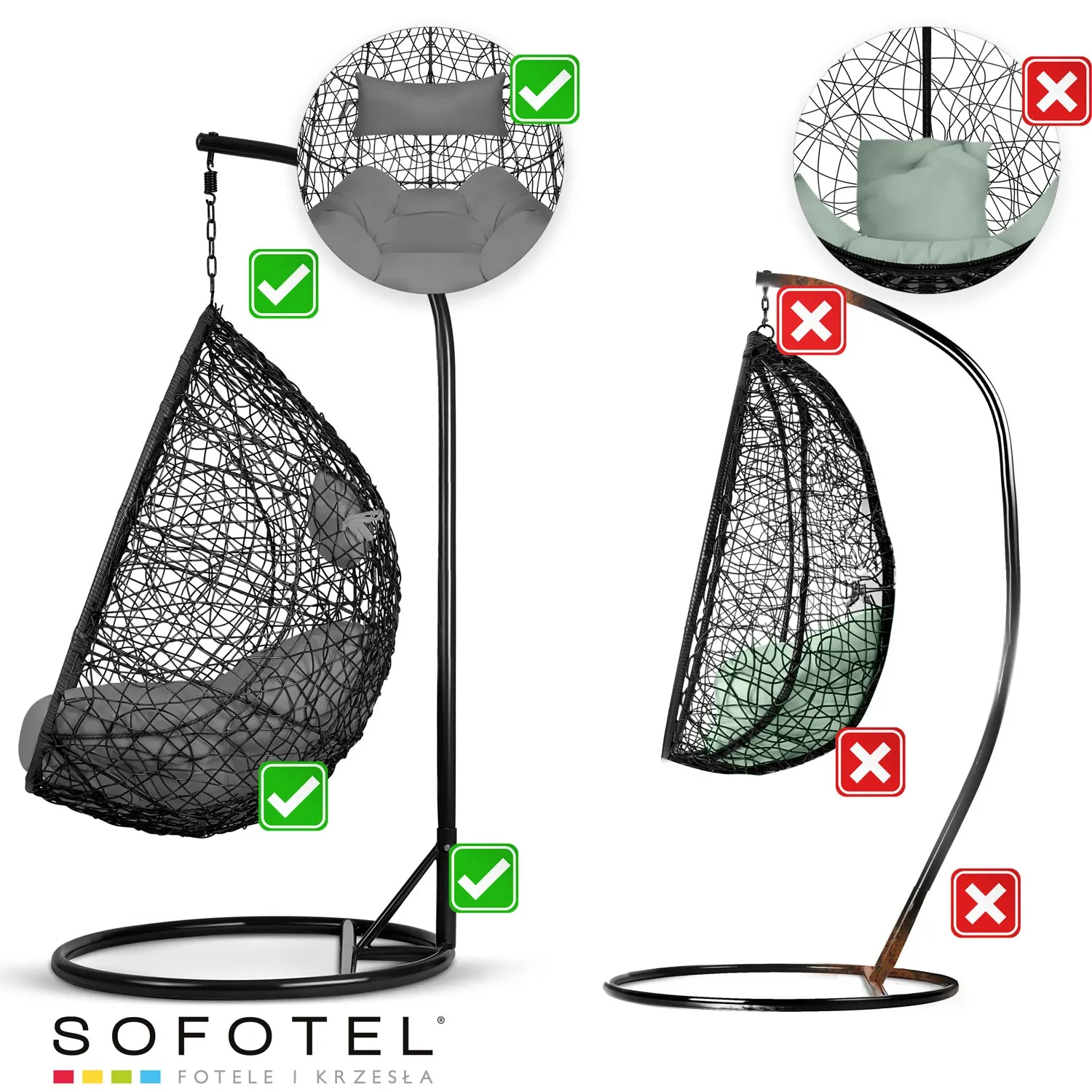 Brava juoda pakabinama sodo kėdė + pilkos Sofotel pagalvėlės - nuotrauka 1