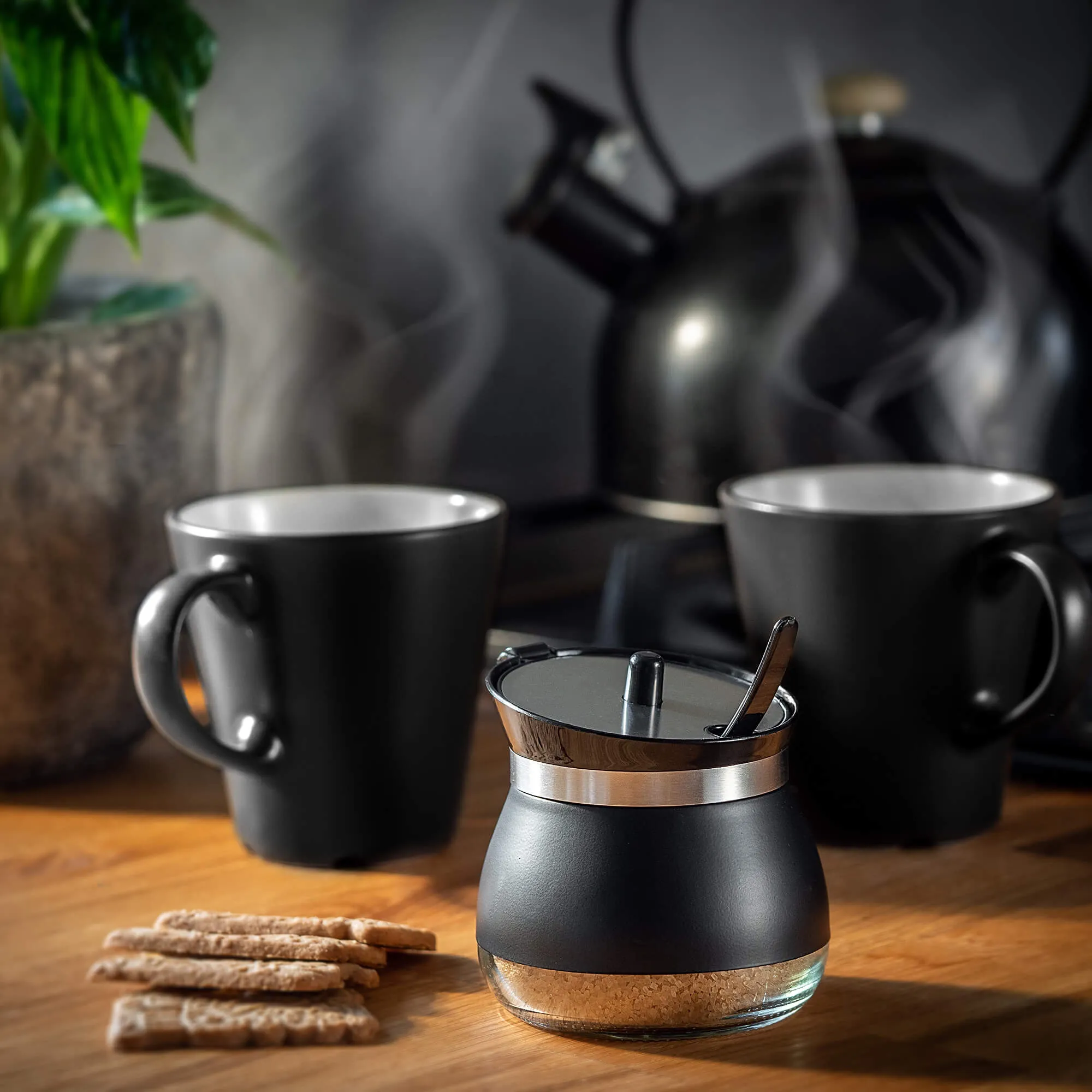 Lerin stiklinė cukrinė su šaukšteliu, 270 ml, juoda