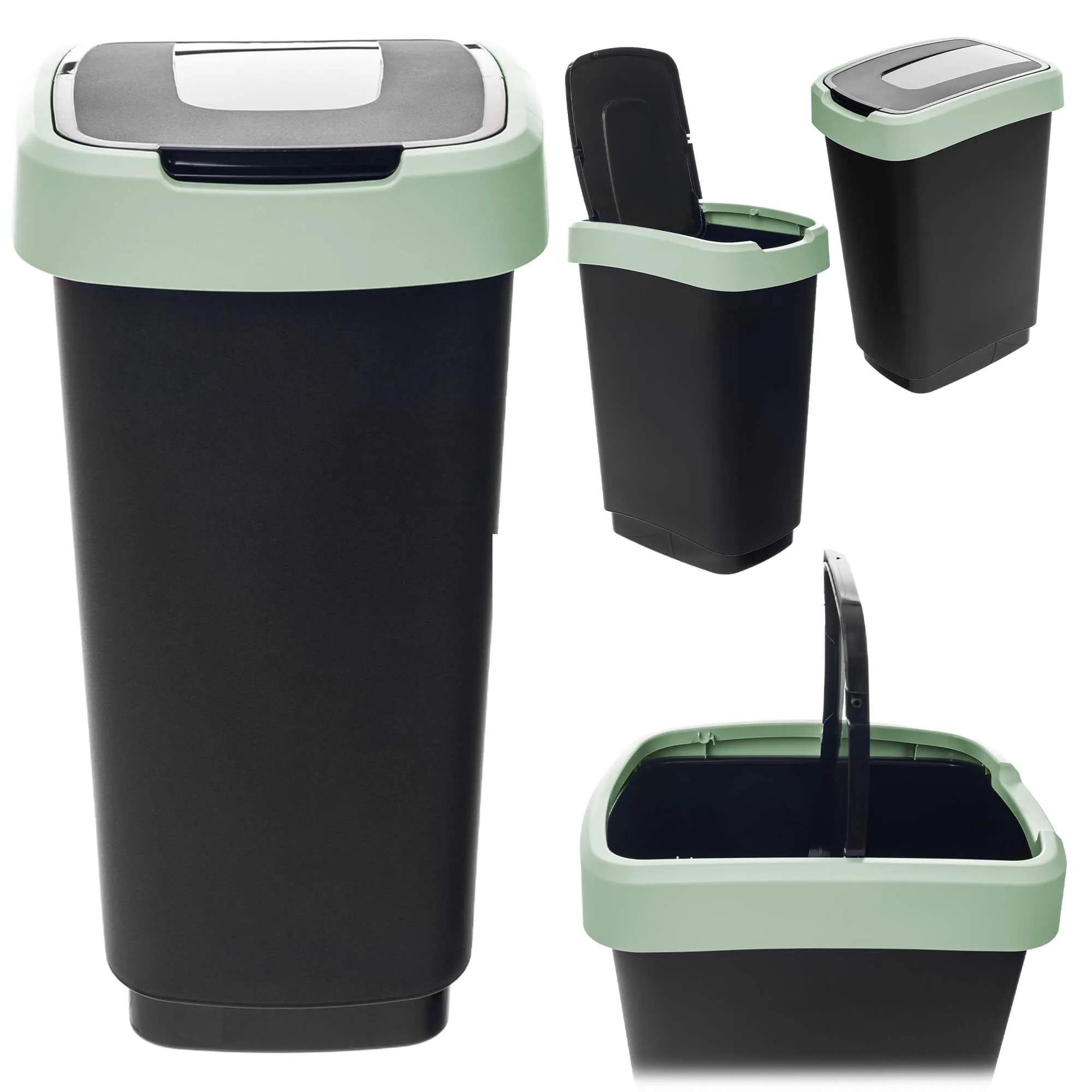 Morin 25 l šiukšliadėžė su besisukančiu dangčiu, juodos ir žalios spalvos