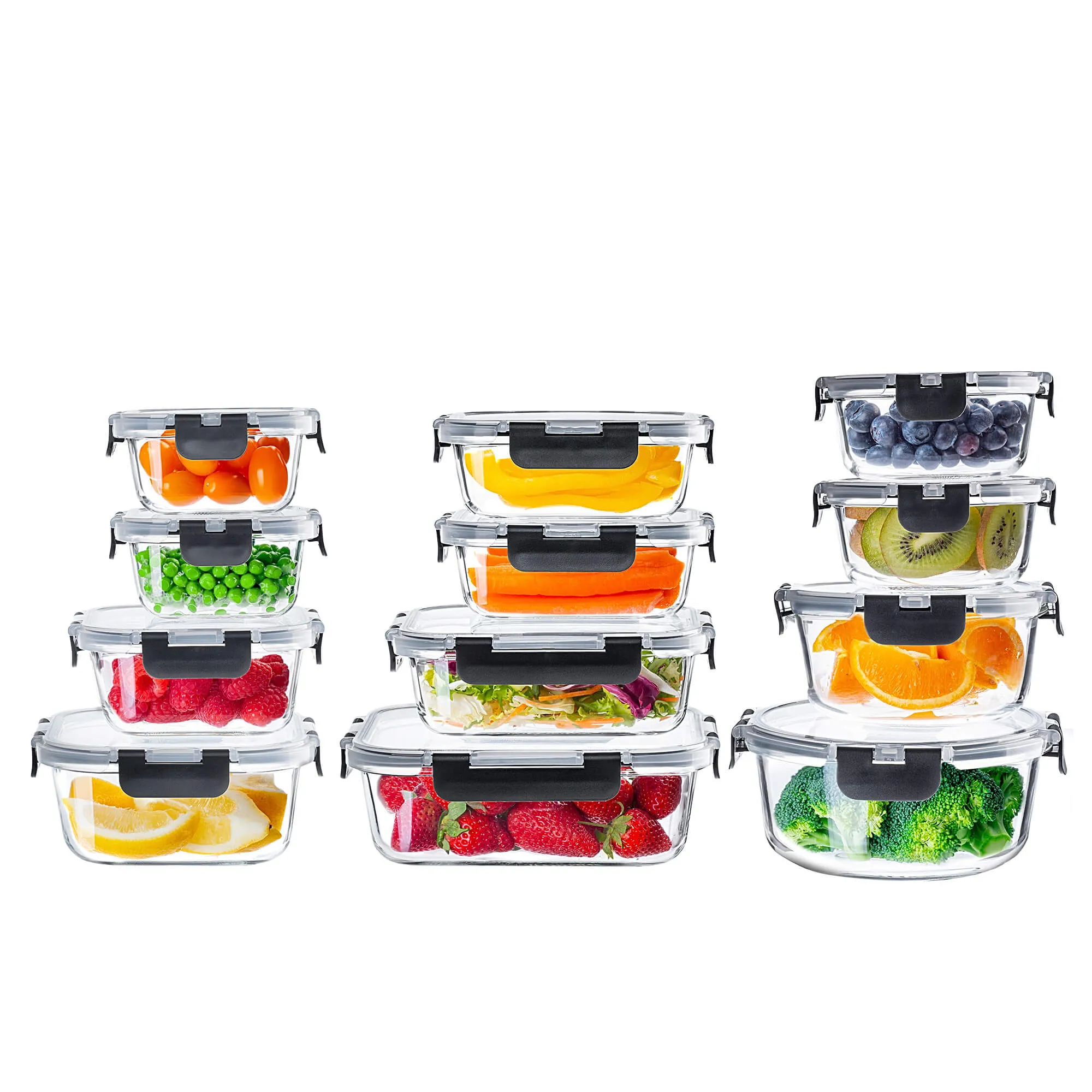 12 juodų Termoli stiklinių indelių su dangteliais rinkinys