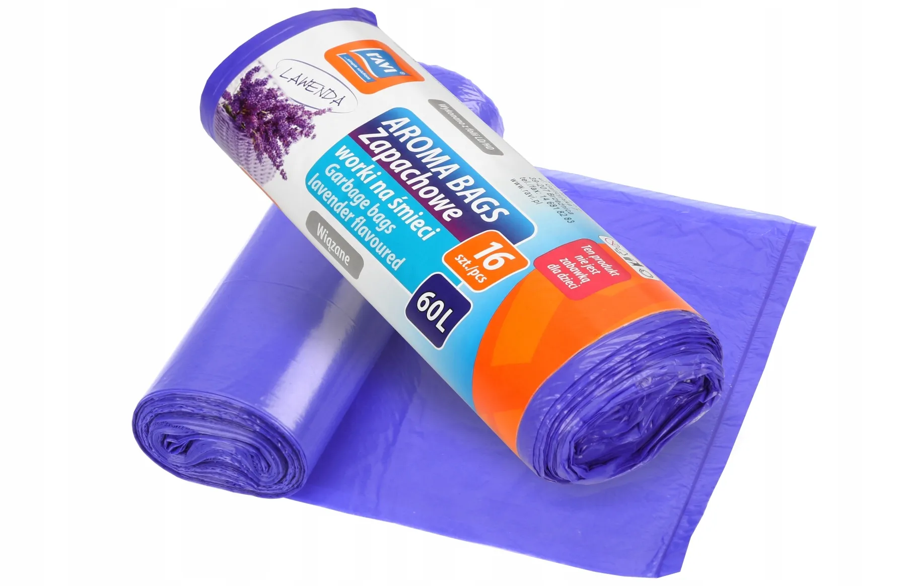 Levandų skonio šiukšlių maišai „Ravi Aroma Bags“, 60 l, 16 vnt.