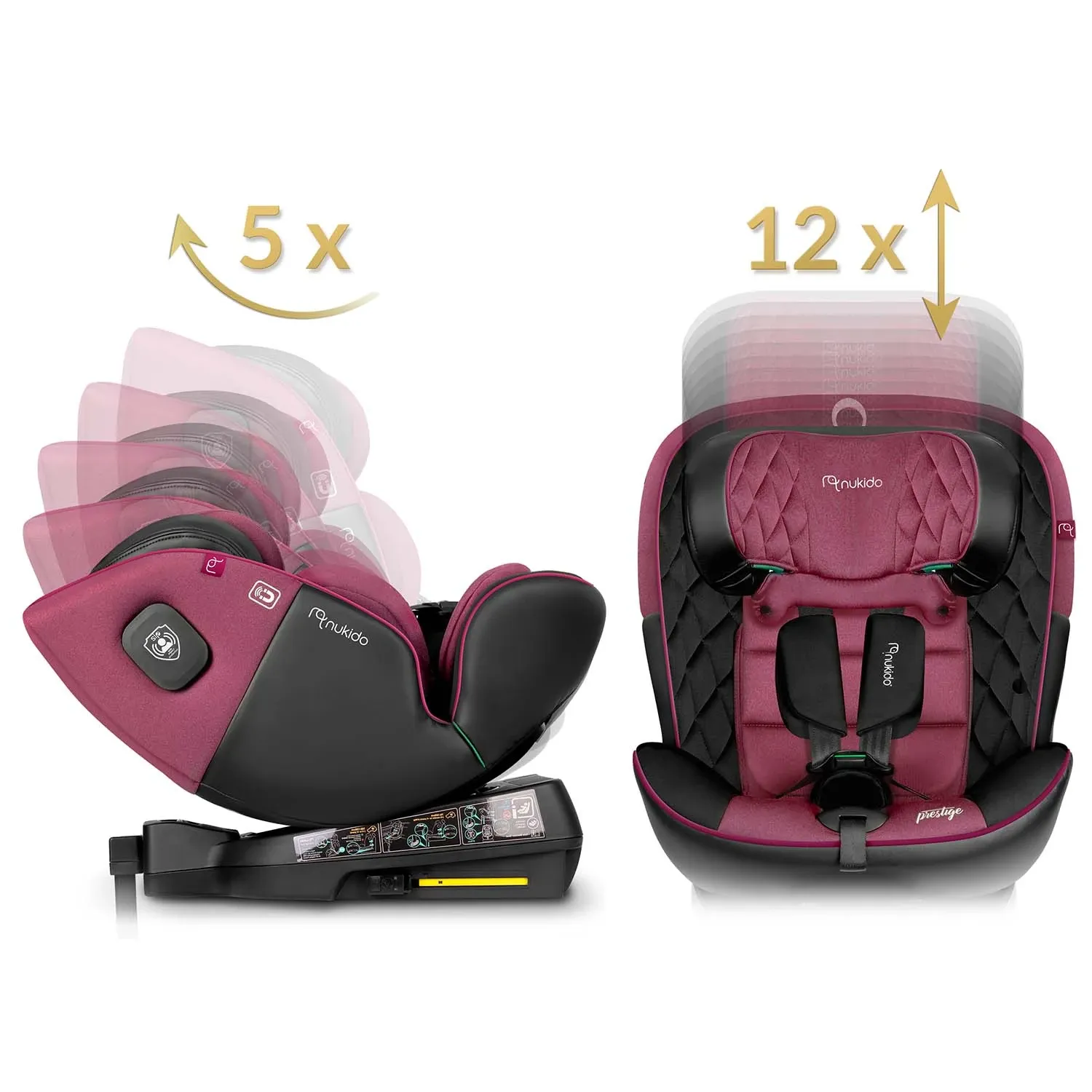 „Nukido Prestige Line“ juodos ir rožinės spalvos automobilinė kėdutė, 0-36 kg, ISOFIX - nuotrauka 1
