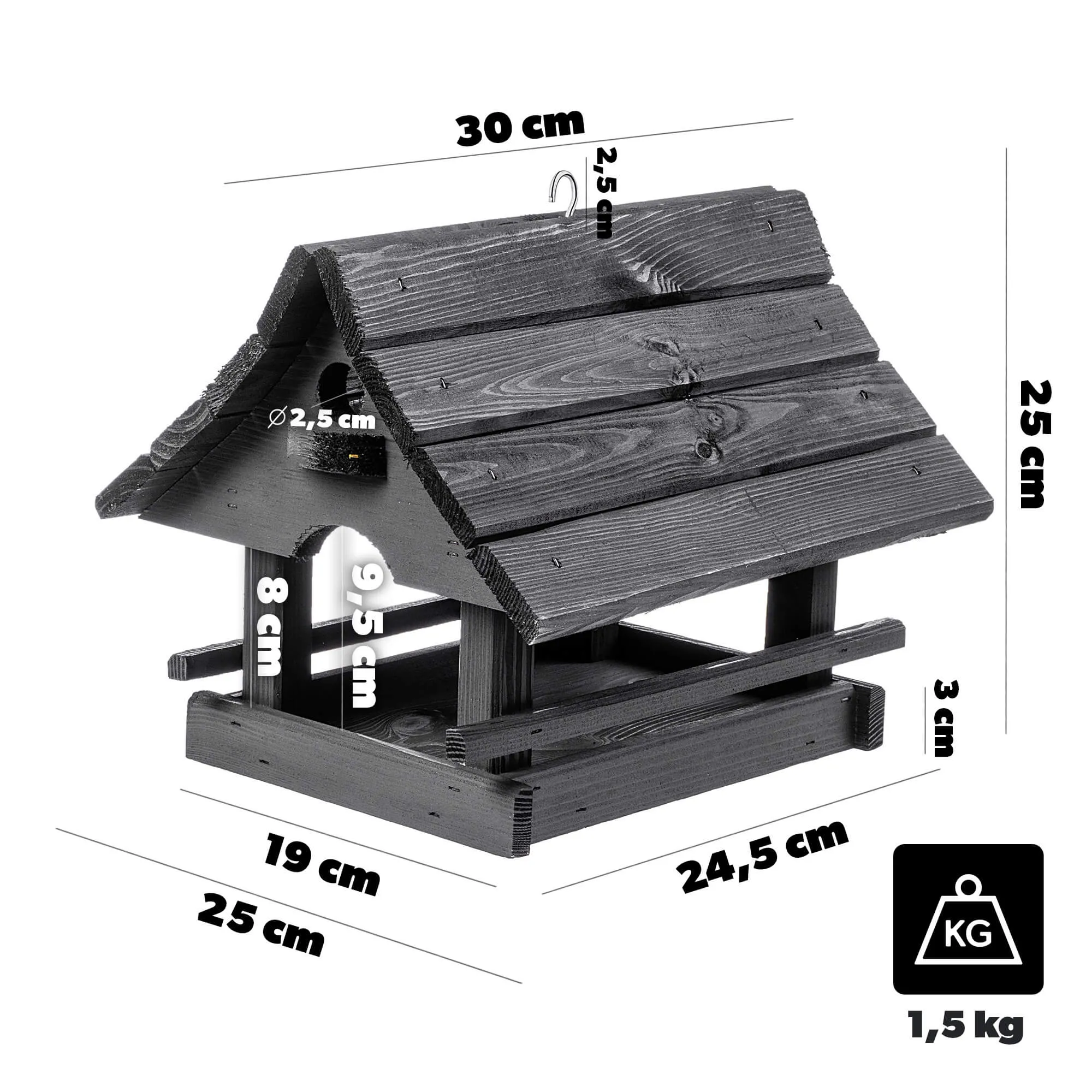 Arbis paukščių lesyklėlė, 30 x 25 cm, antracito spalvos