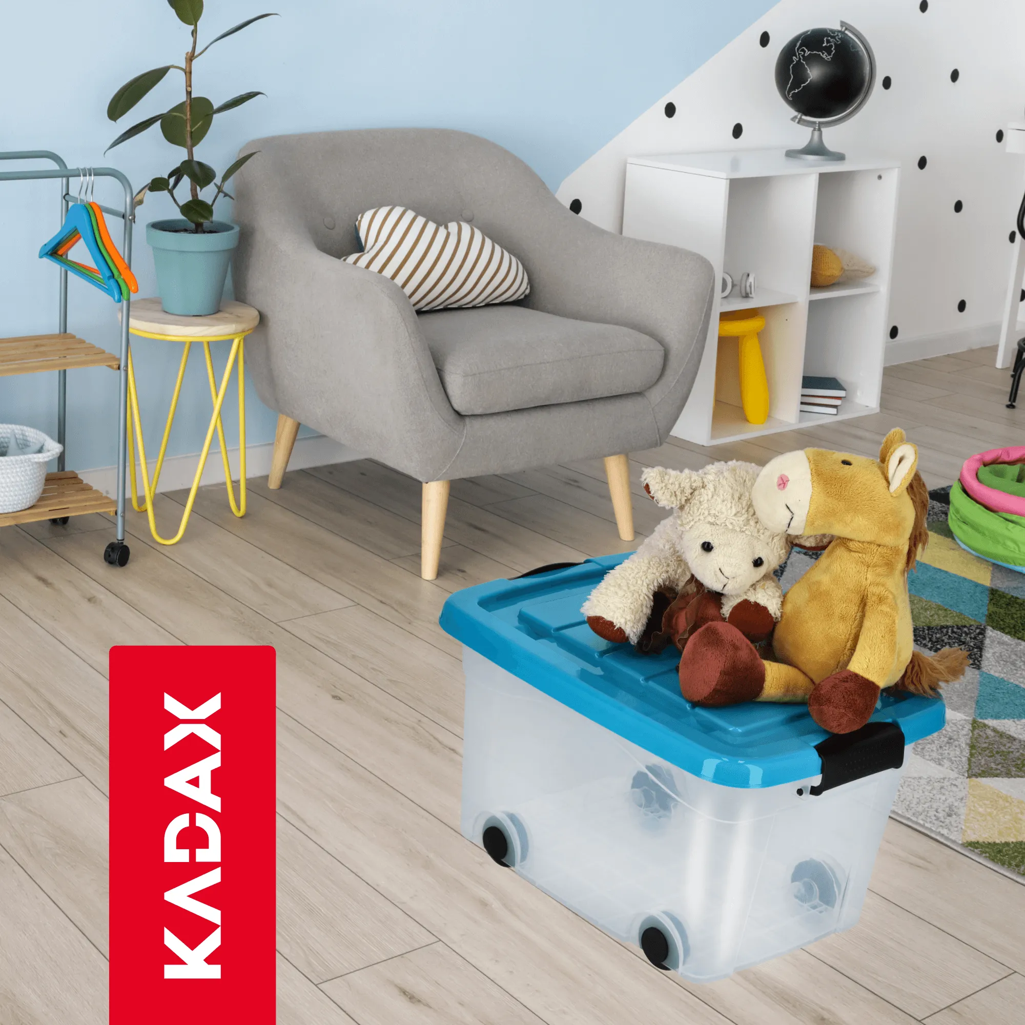 Vado 20 l plastikinis šiukšliadėžė su ratukais, mėlynas