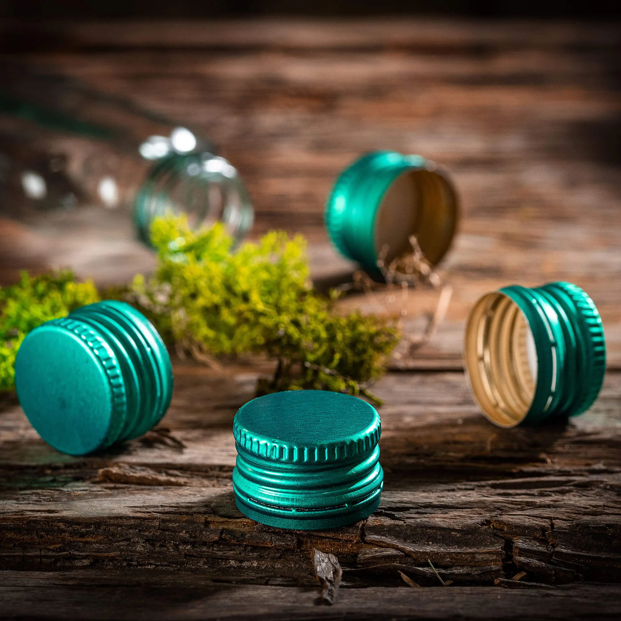 Annot aliumininiai butelių kamšteliai, 28 mm skersmens, žali, 10 vnt.