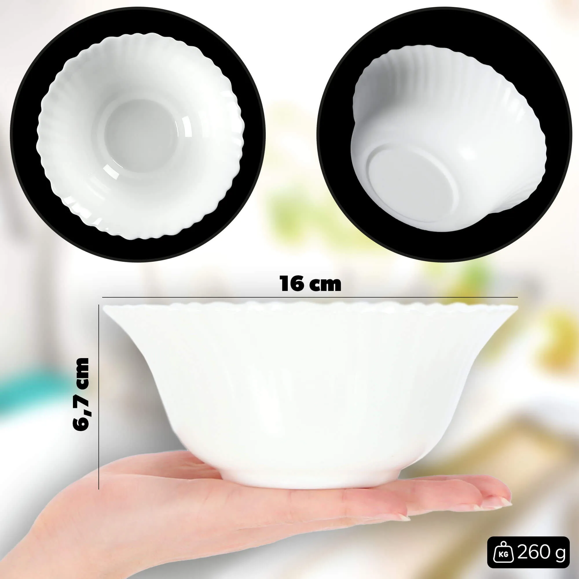 Auris stiklinis salotų dubuo 16 x 6 cm, baltas