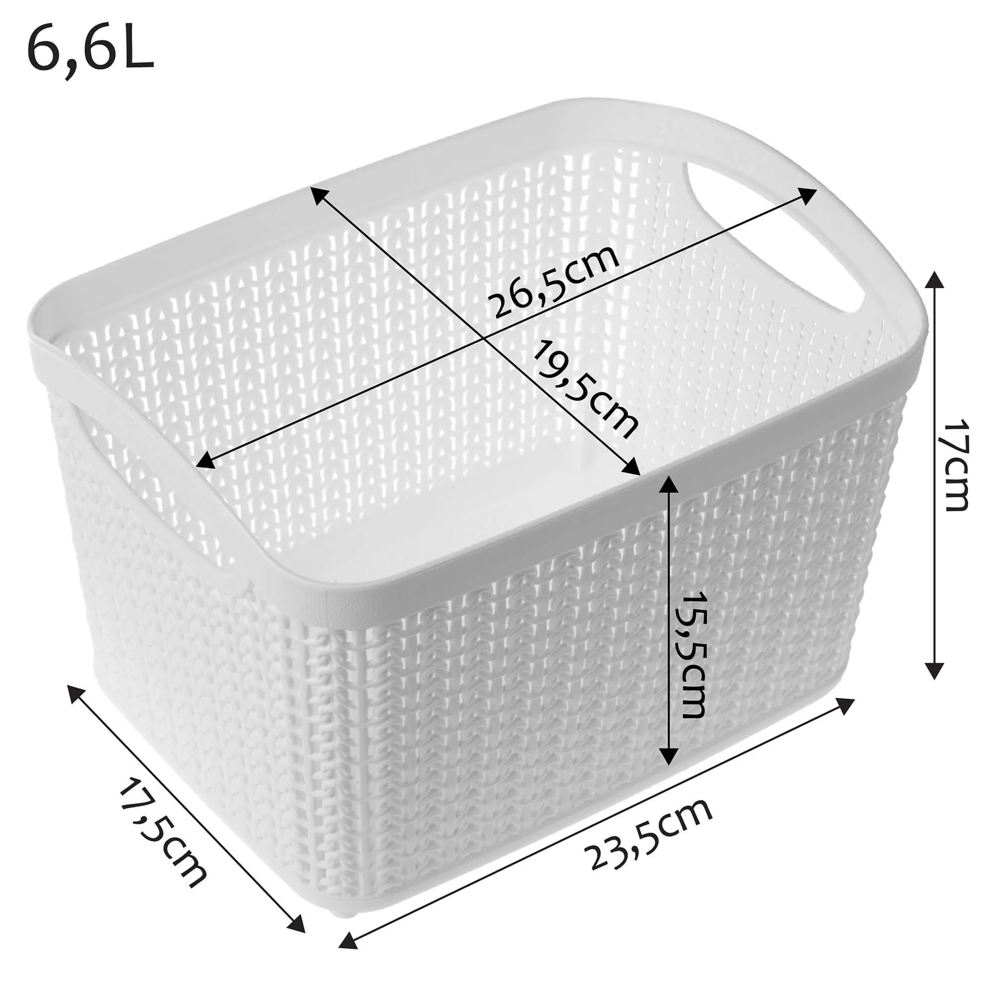 Fonti stačiakampis plastikinis krepšelis 6,6 l, baltas, 2 vnt.