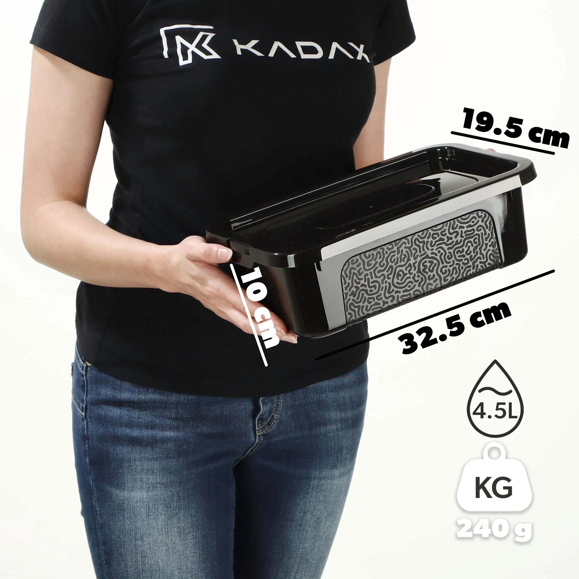 Dozza 4,5 l juodas laikymo indas su dangčiu