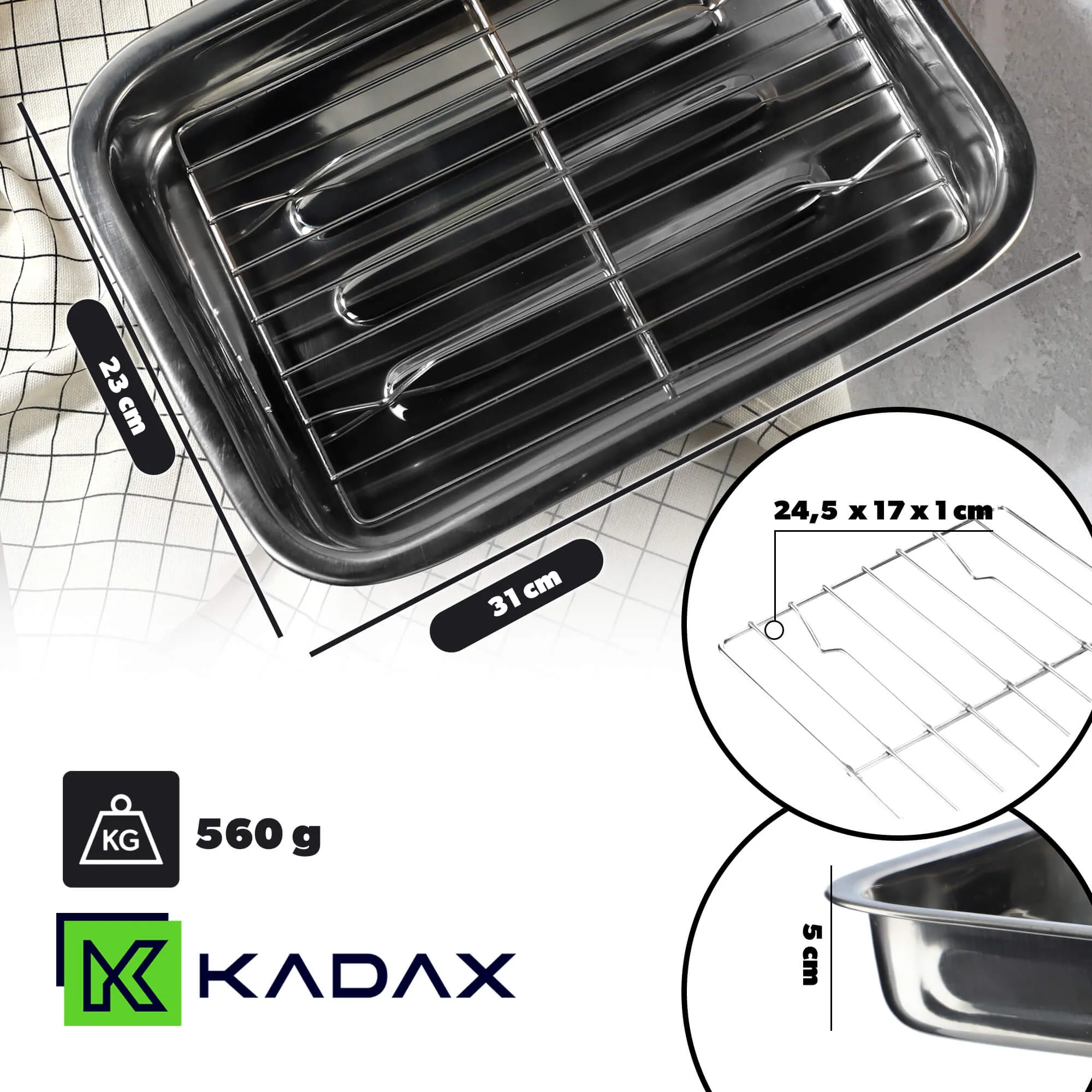 31 cm skersmens plieninė kepimo skarda su grotelėmis „Motte“