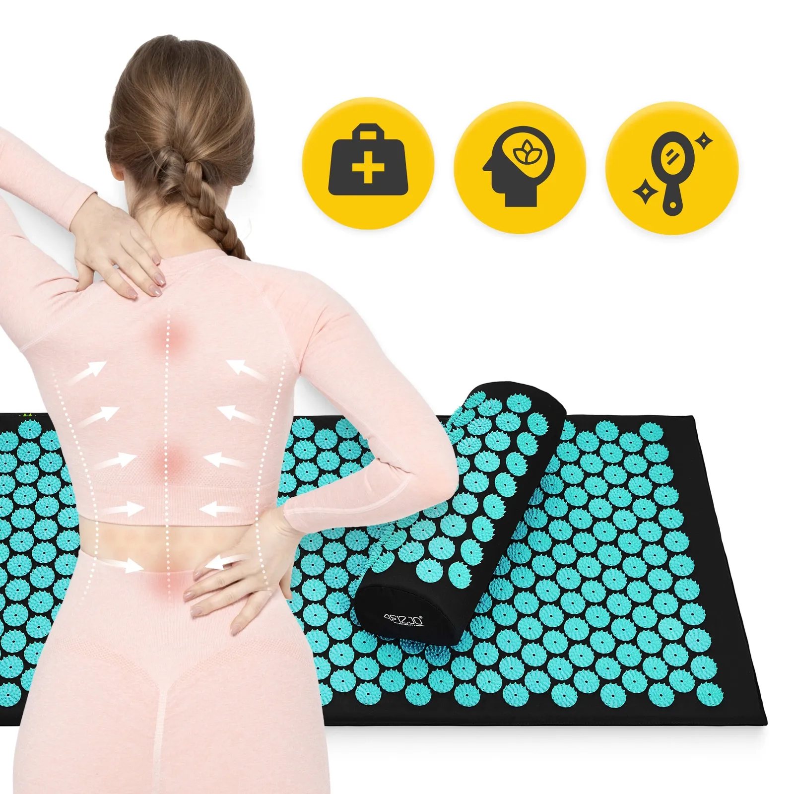 Didelis akupresūros kilimėlis su pagalvėle