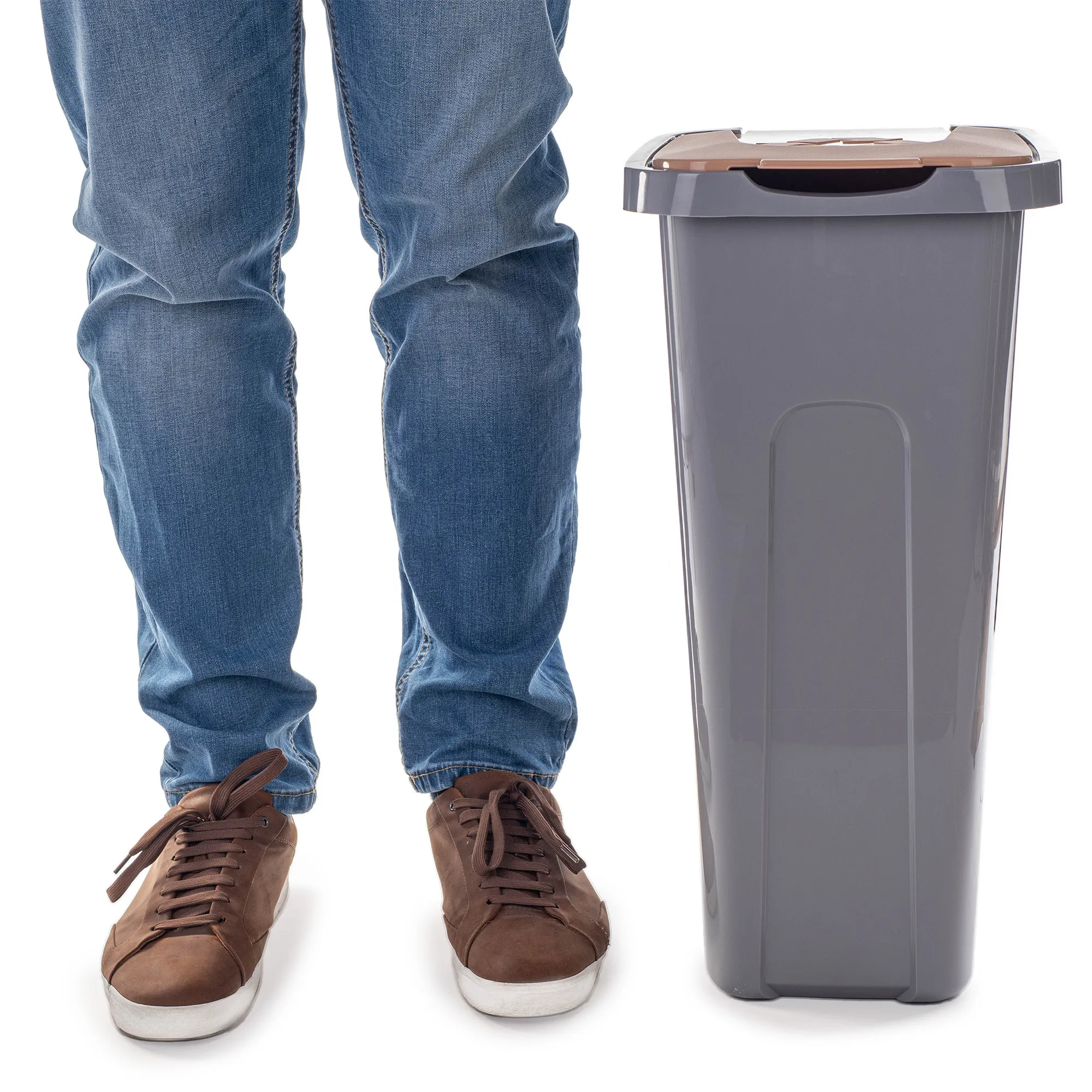 30 litrų šiukšliadėžių rinkinys geltonos, žalios, rudos, mėlynos, juodos spalvos