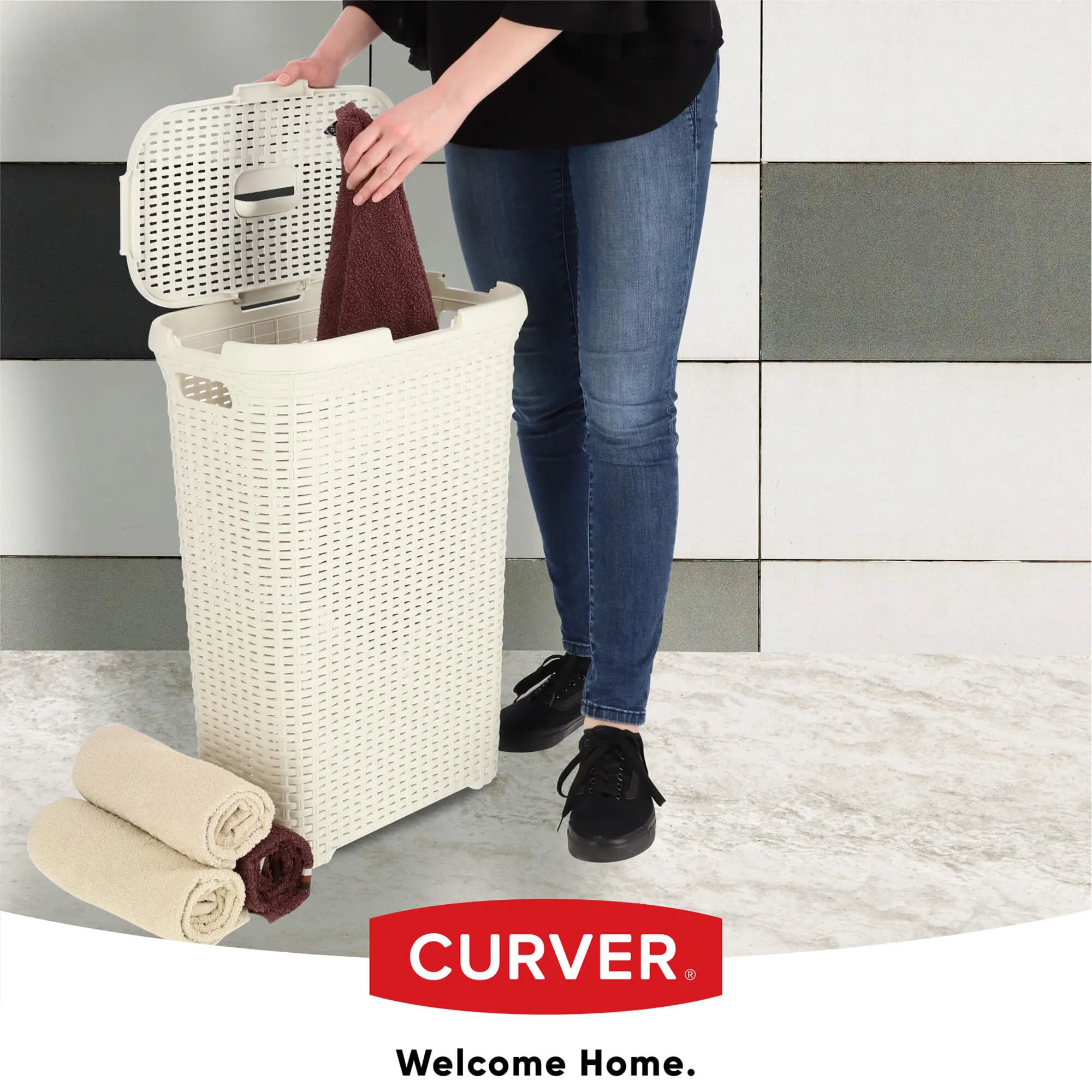 „Curver Natural Style“ 40 l krepšelis su dangčiu, kreminės spalvos