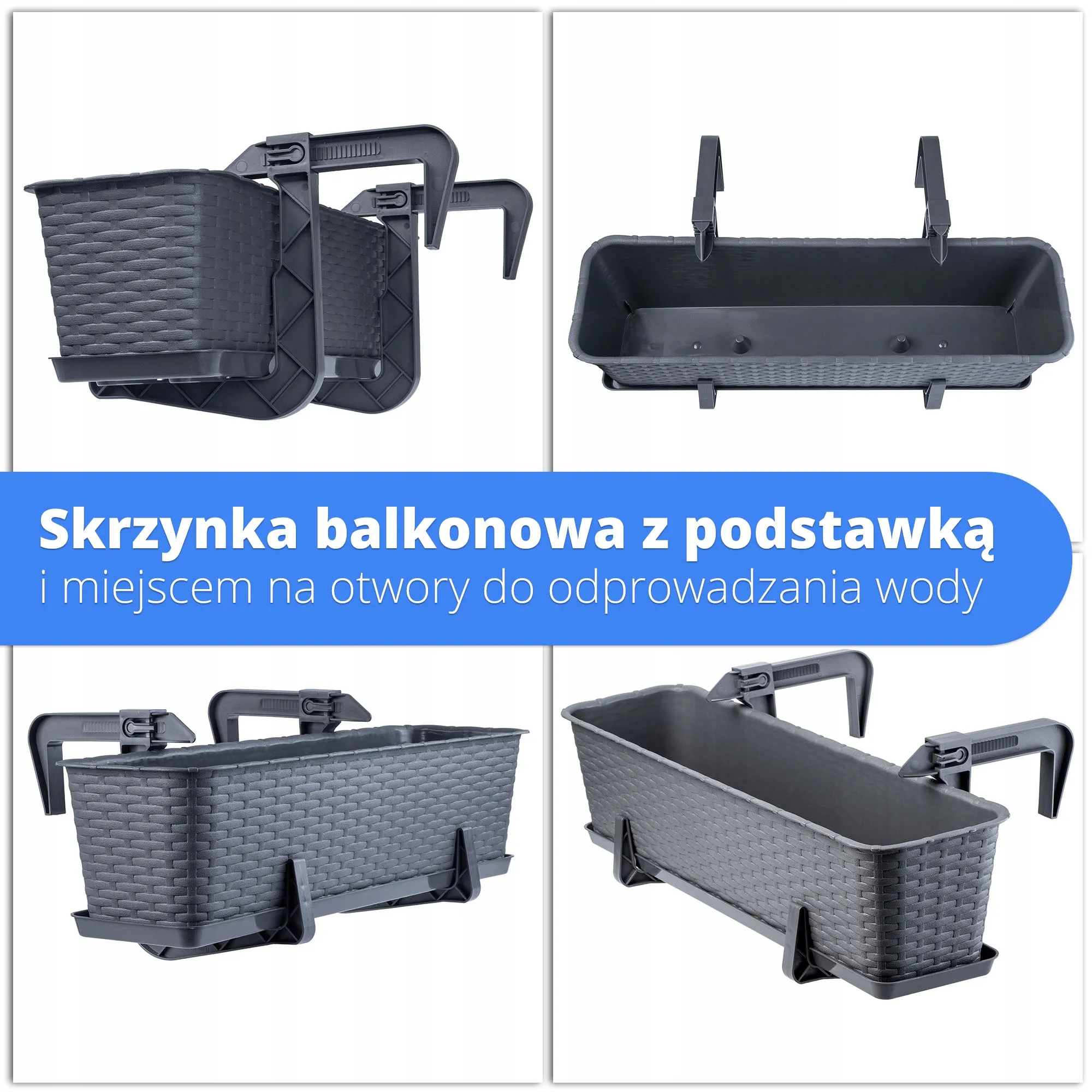 Balkono dėžė su pagrindu ir rankenomis 40 + 60 cm