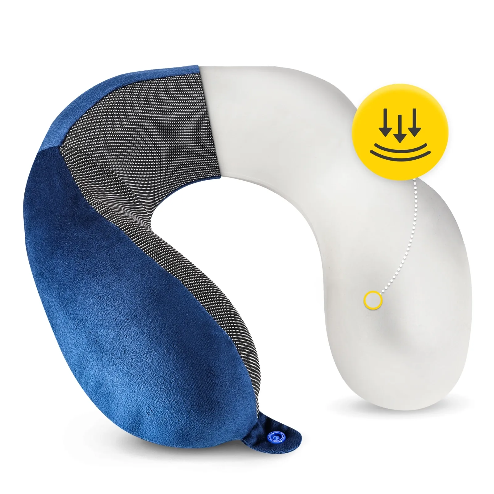 Tamsiai mėlyna kruasaninė kelioninė pagalvė miegui