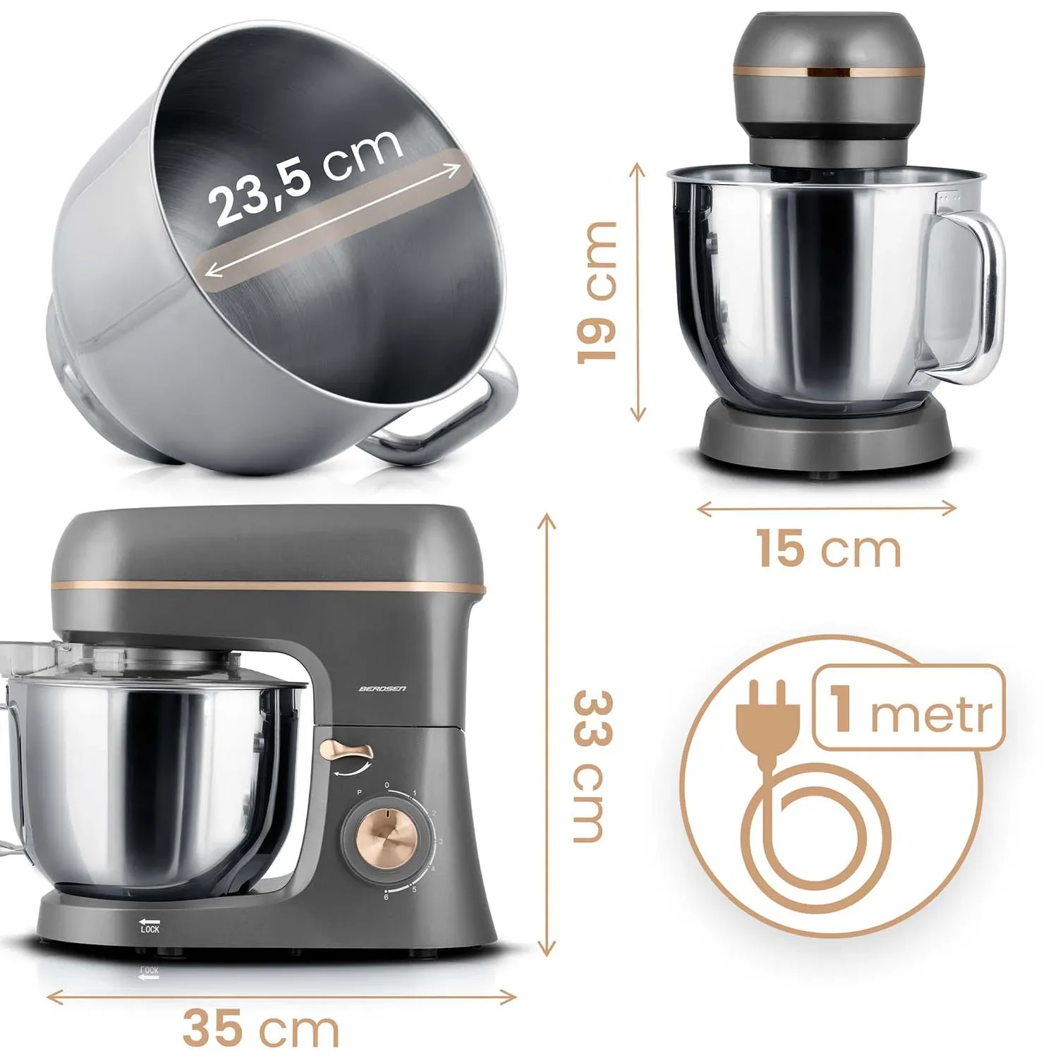 Berdsen 1400 W BD-756 3 viename planetinis maišytuvas maisto smulkintuvas 6 l - nuotrauka 1