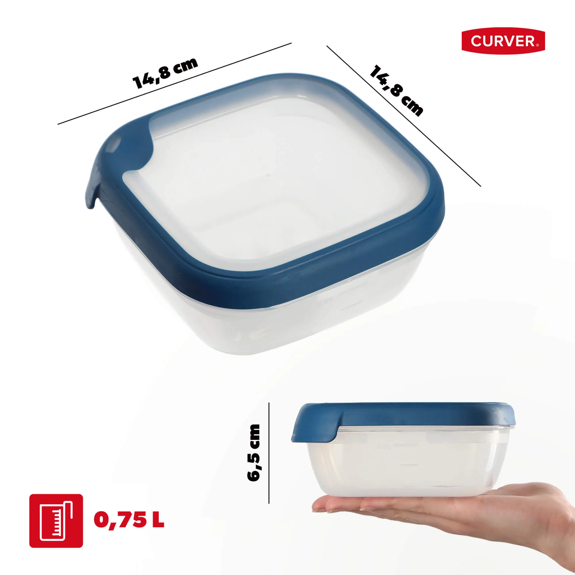 Stačiakampis indas 0,75 l Curver Grand Chef Eco Line, mėlynas 7 cm