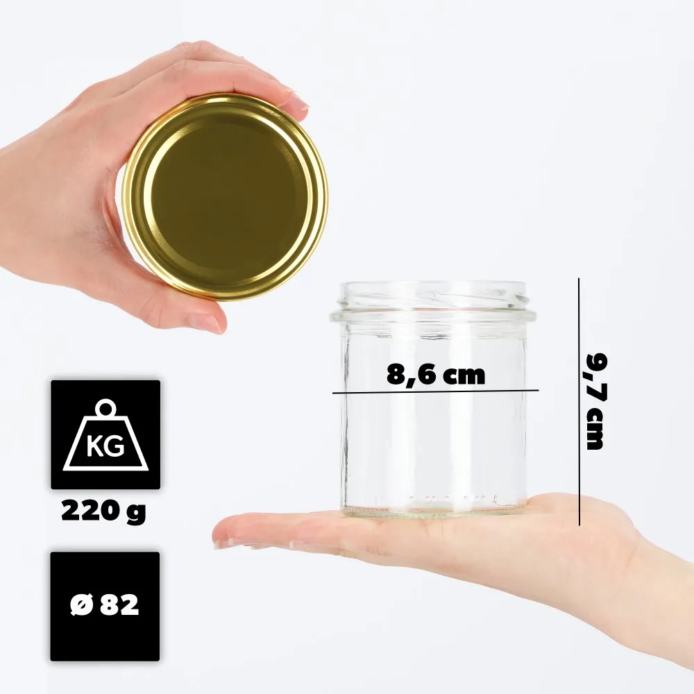 Avila konservavimo stiklainiai 350 ml, 10 vnt., 82 mm + auksiniai dangteliai