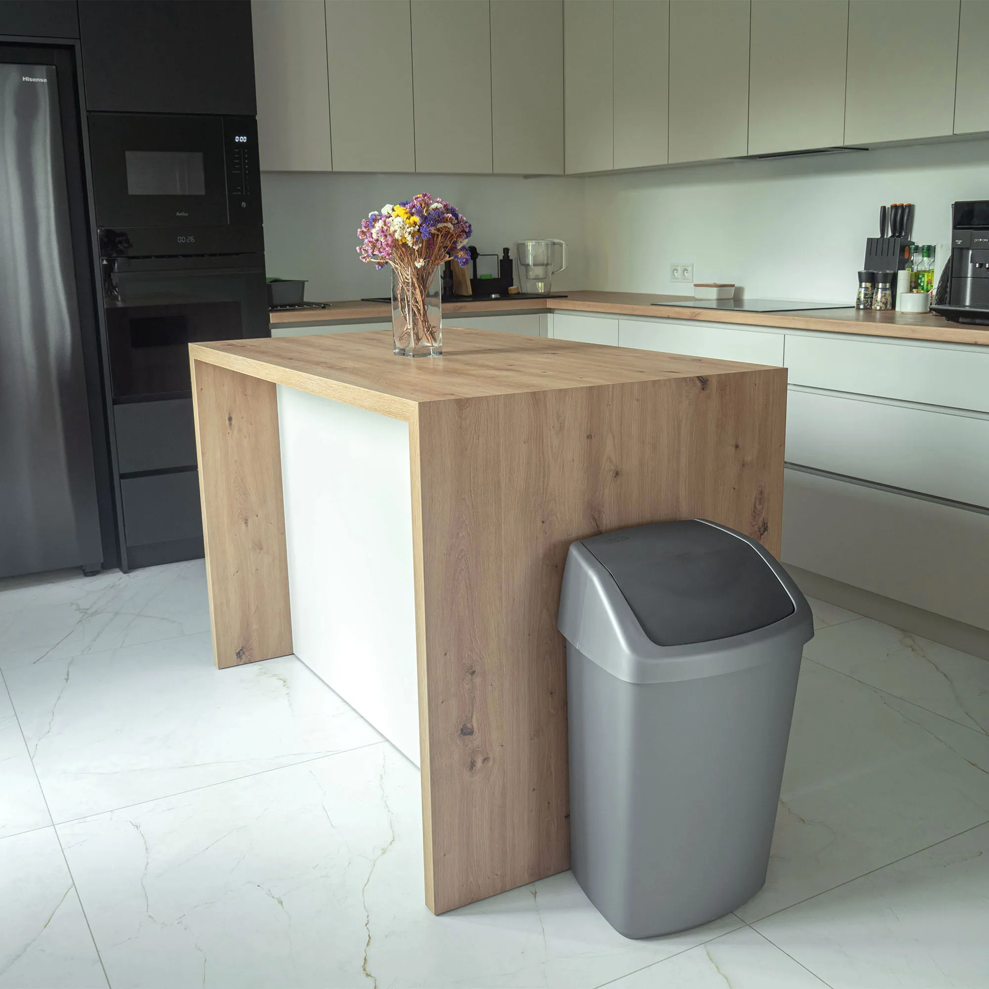 Curver šiukšliadėžė su atlenkiamu dangčiu, tamsiai pilka, 50 l