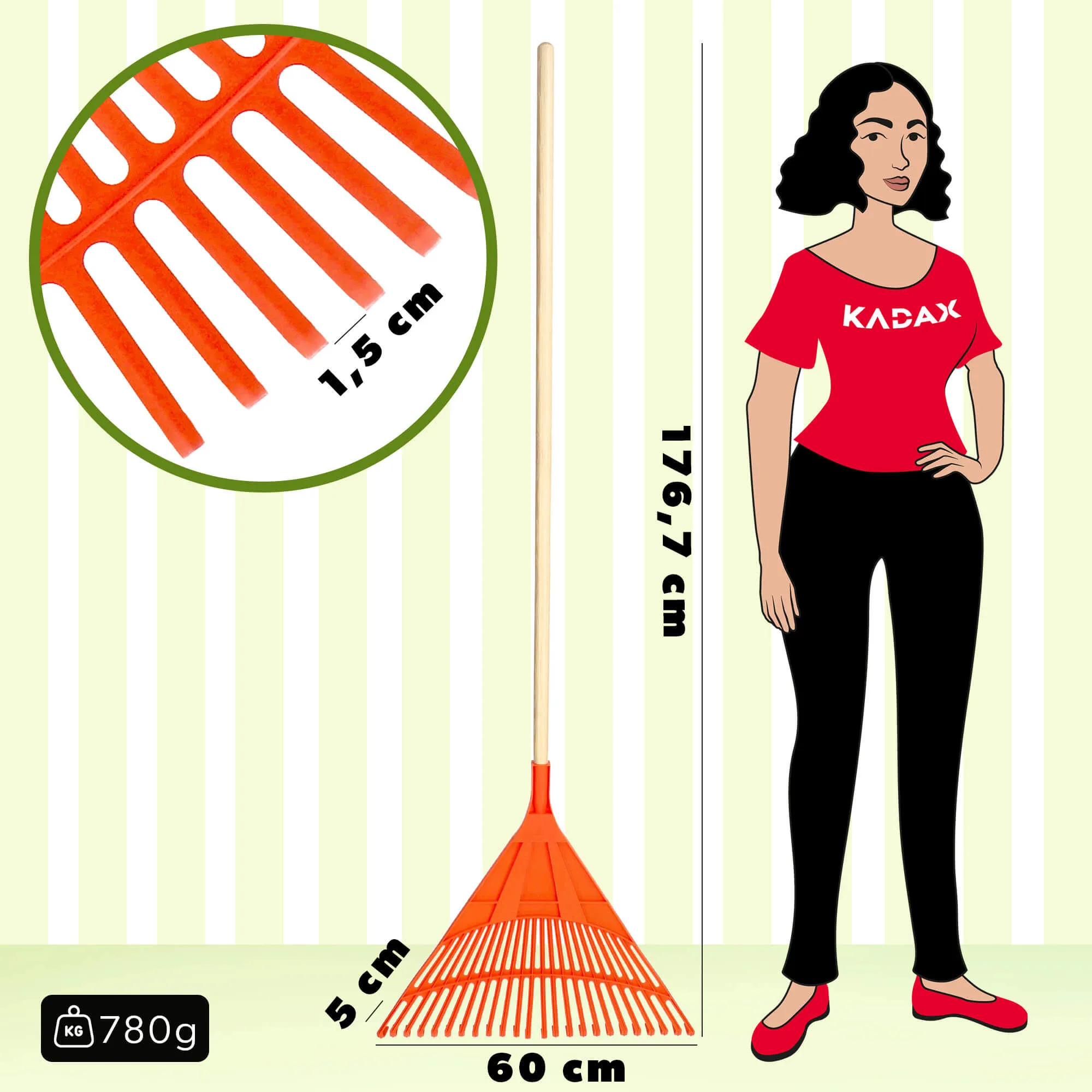 Lapų grėblys Scotto 176×60 cm, oranžinis