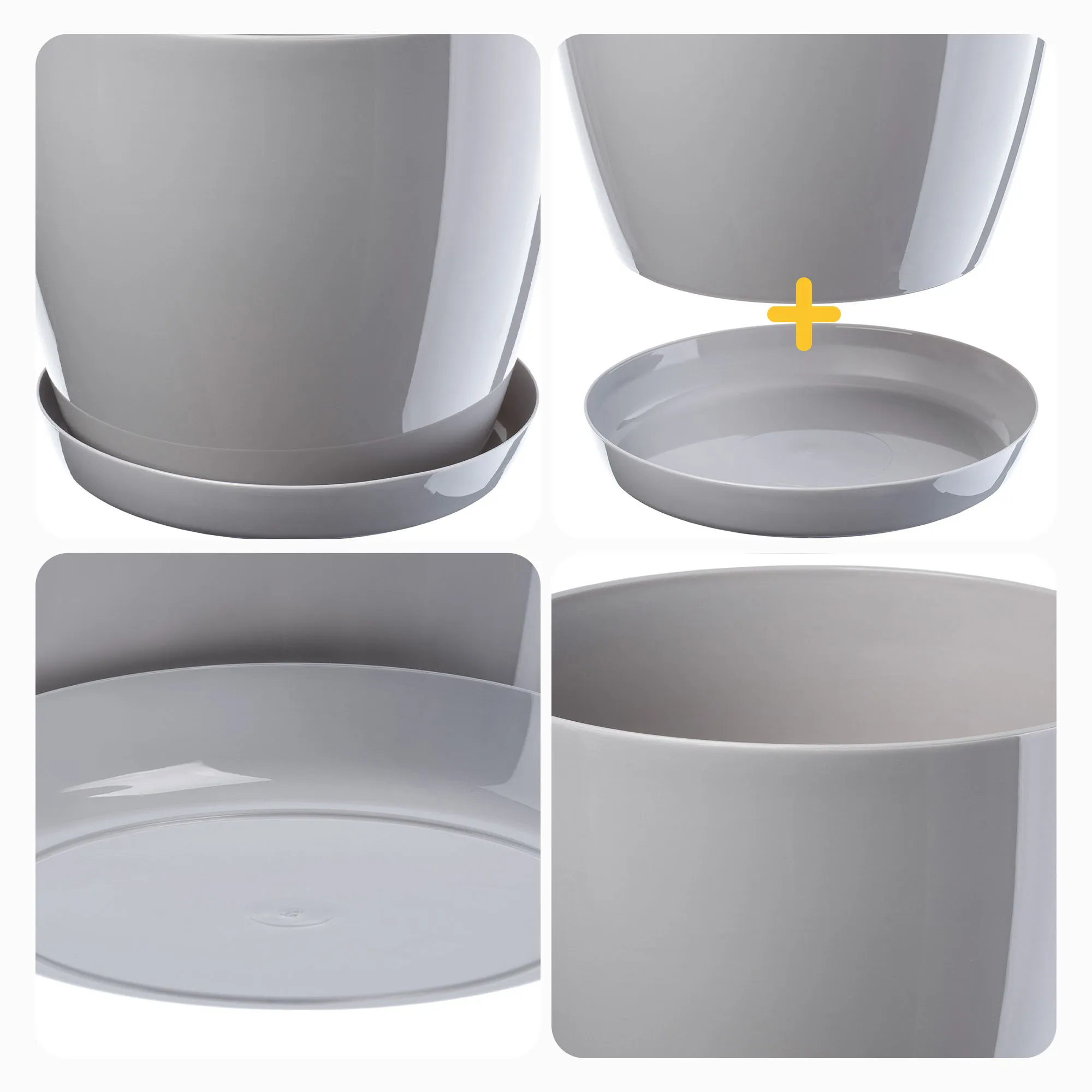 Agen vazonas su lėkštute, pilkas, 20 cm, 3 vnt.