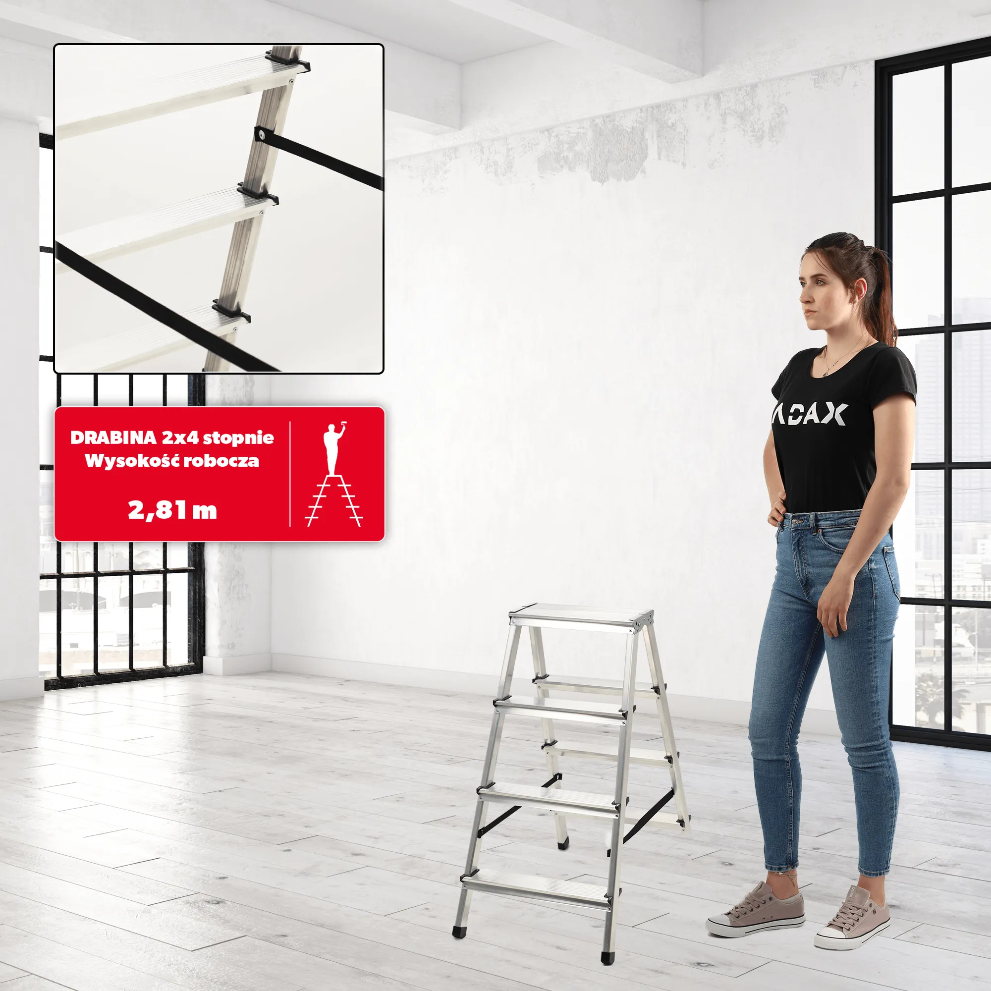 Molde aliuminio kopėčios su platforma, 4 pakopų, 125 kg