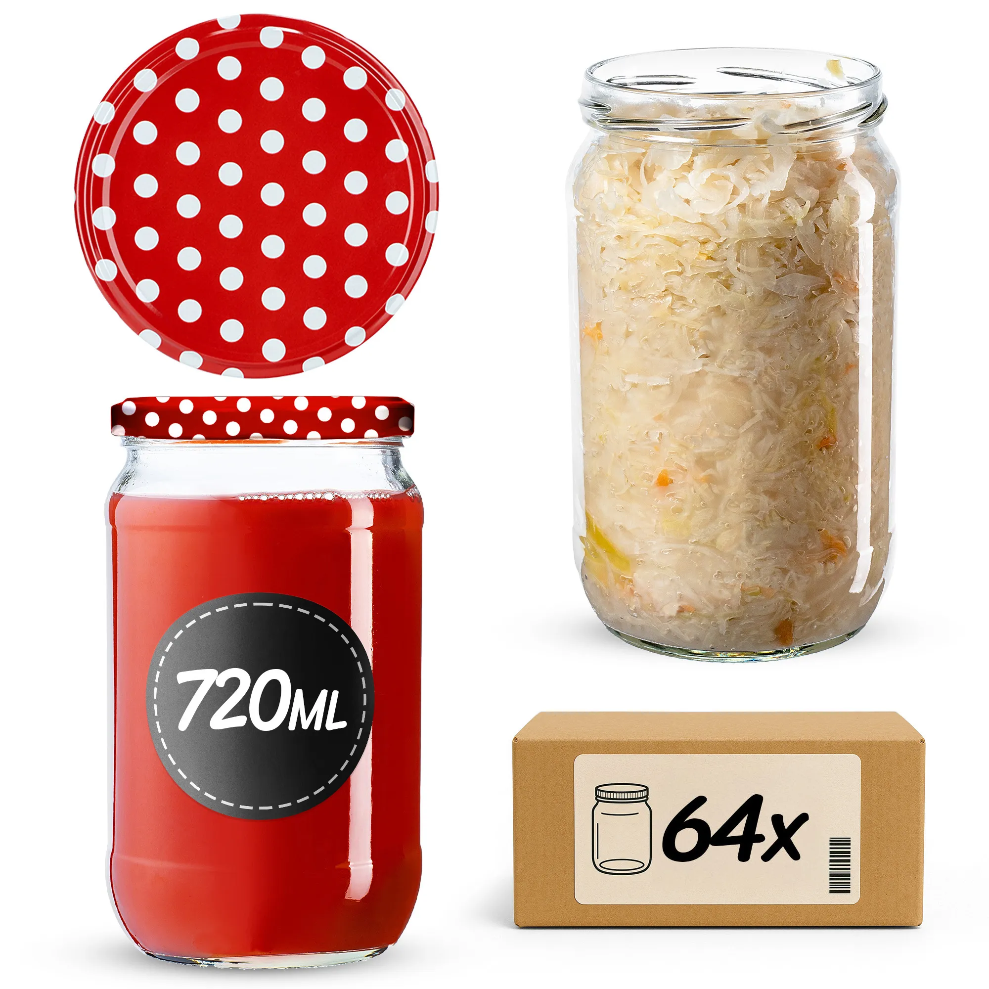 Niva konservavimo stiklainiai 720 ml 64 vnt. 82 mm + dangteliai „Raudonieji žirneliai“