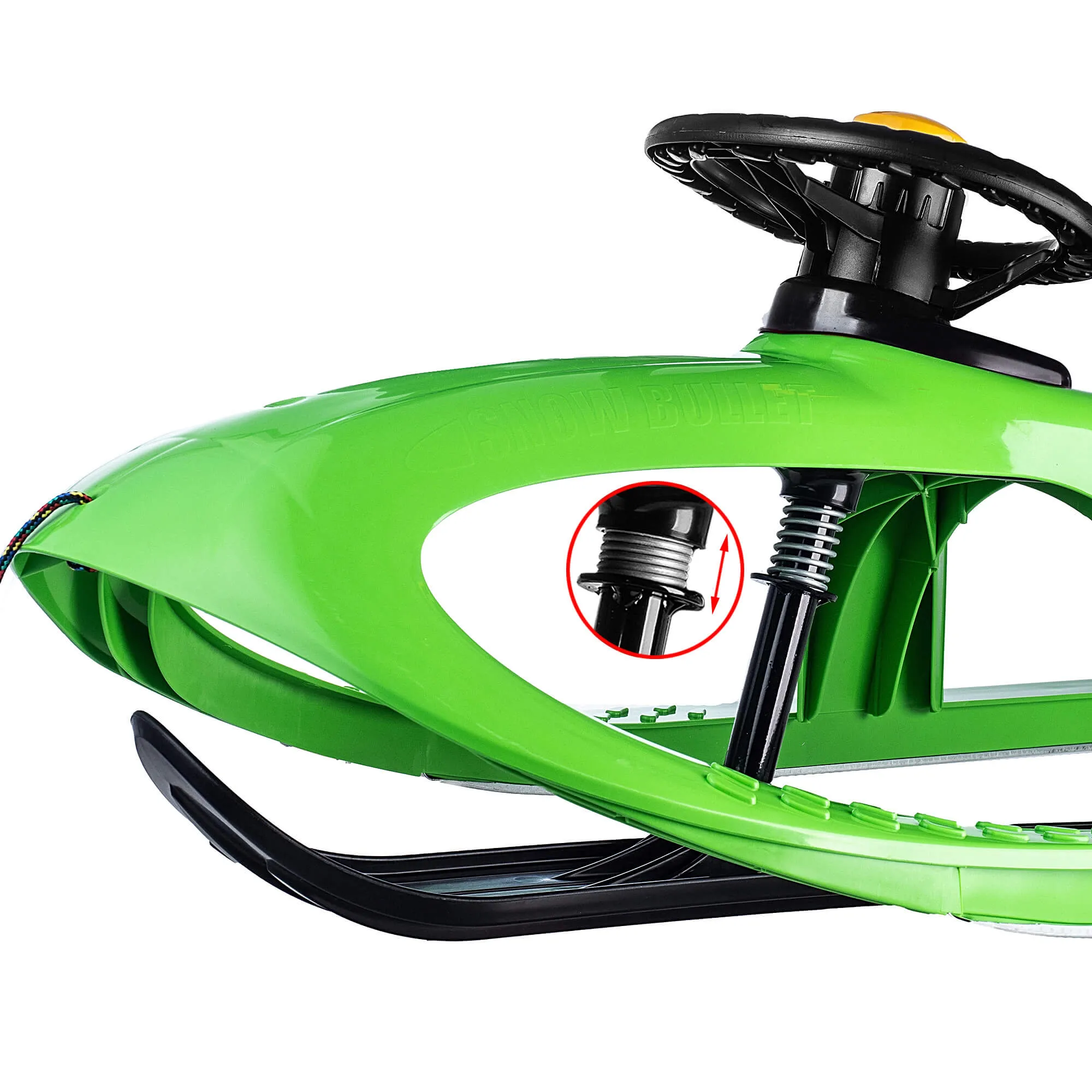 Plastikinės rogės su vairu ir garso signalu, žalios