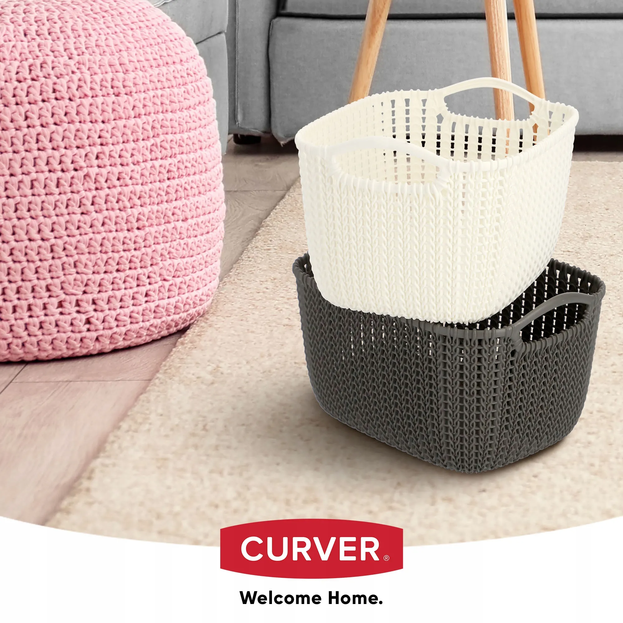 Stačiakampis krepšelis 8L Curver Knit, rudas