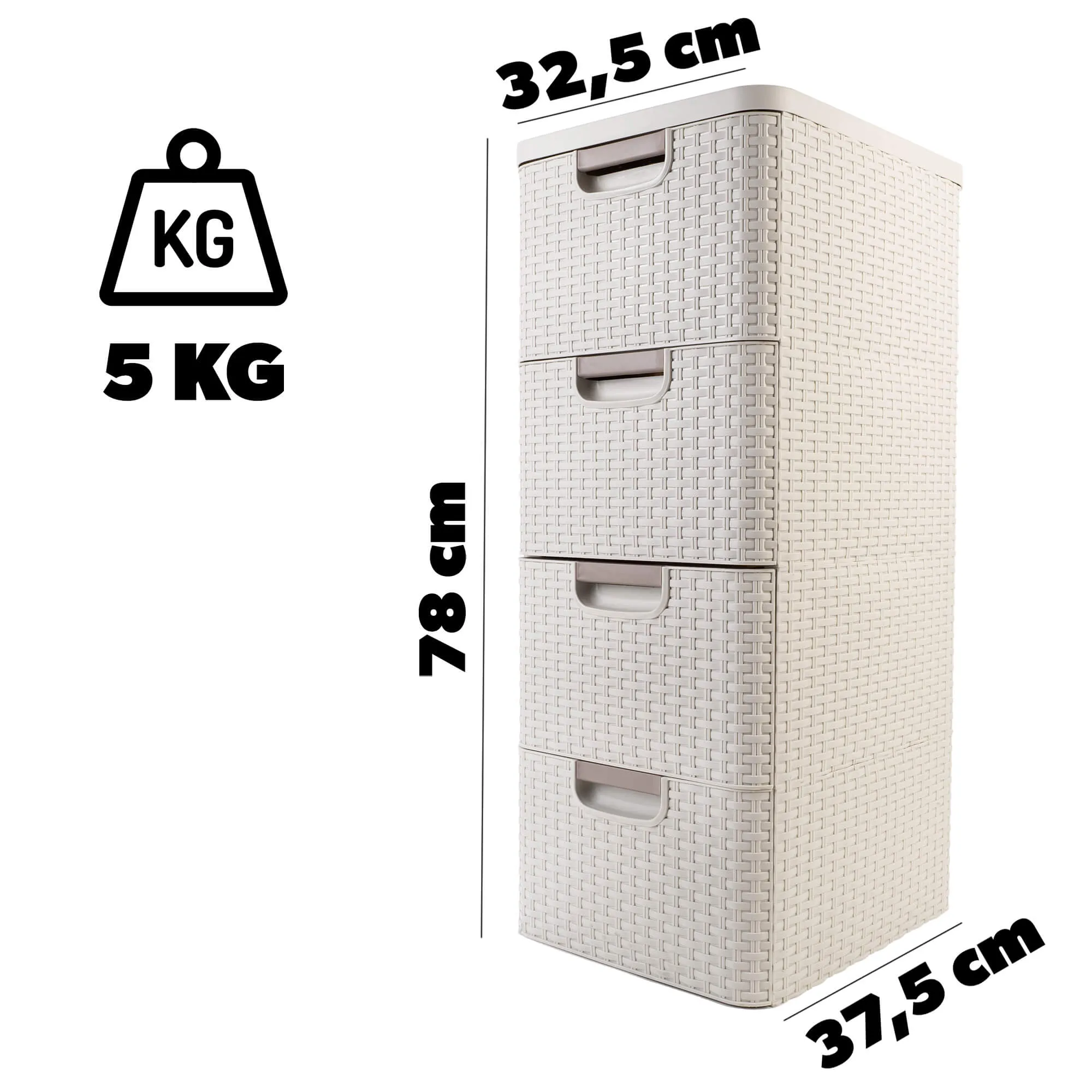 „Curver Style“ 4x14L kreminės spalvos knygų lentyna su 4 stalčiais
