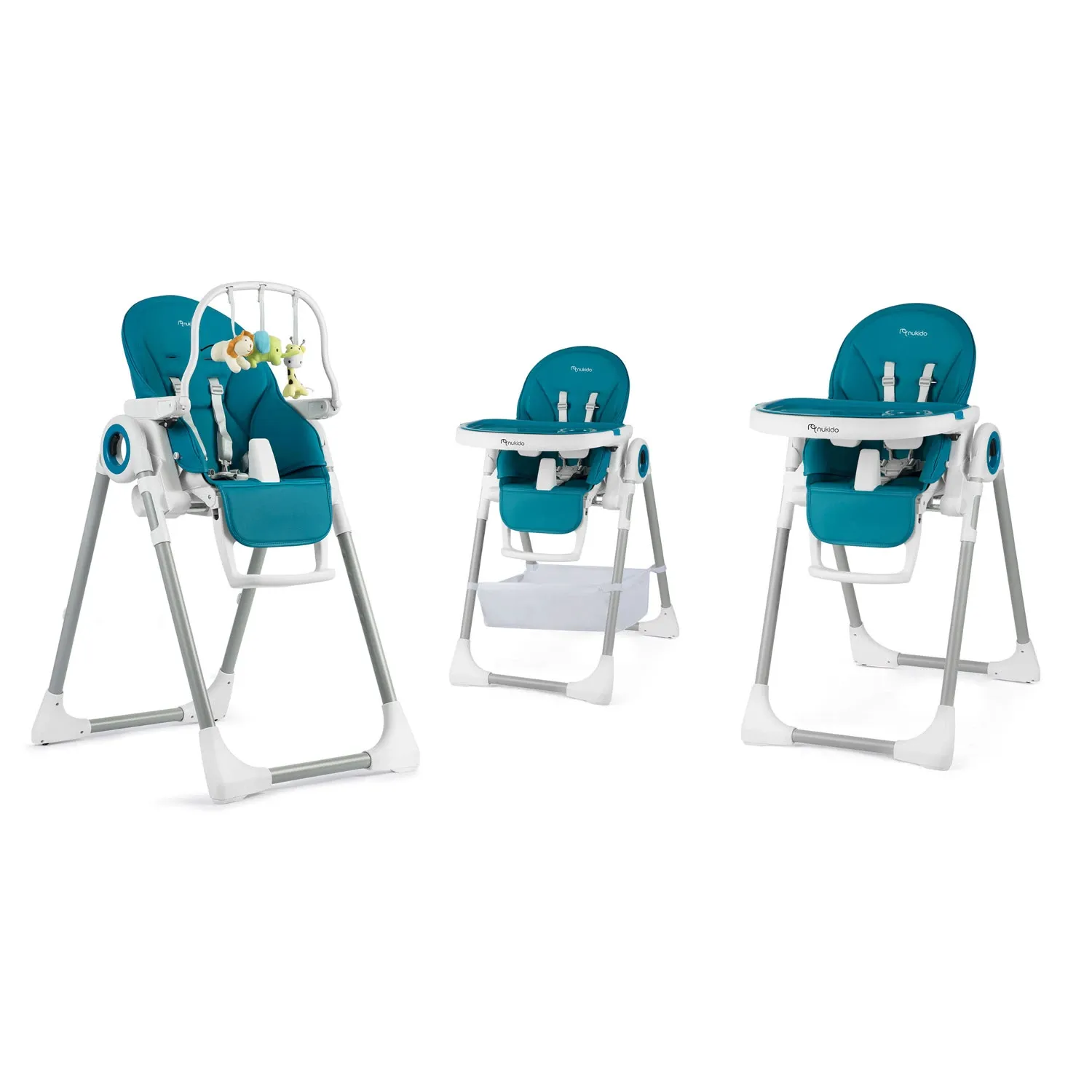 Belo maitinimo kėdutė su staliuku, batutu, tamsiai mėlyna + žaislų laikiklis - nuotrauka 1