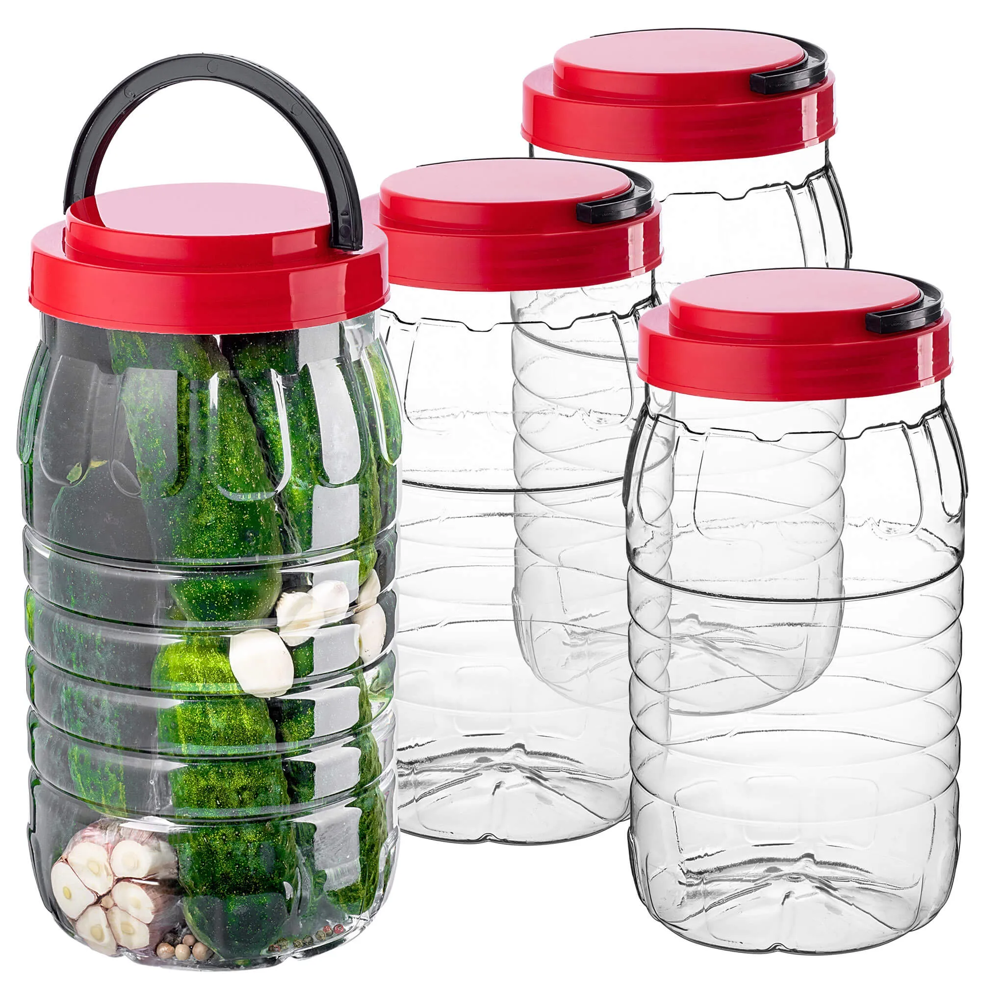 PET indeliai su užsukamu dangteliu ir rankena „Riccia universal“ 3 l, 4 vnt.