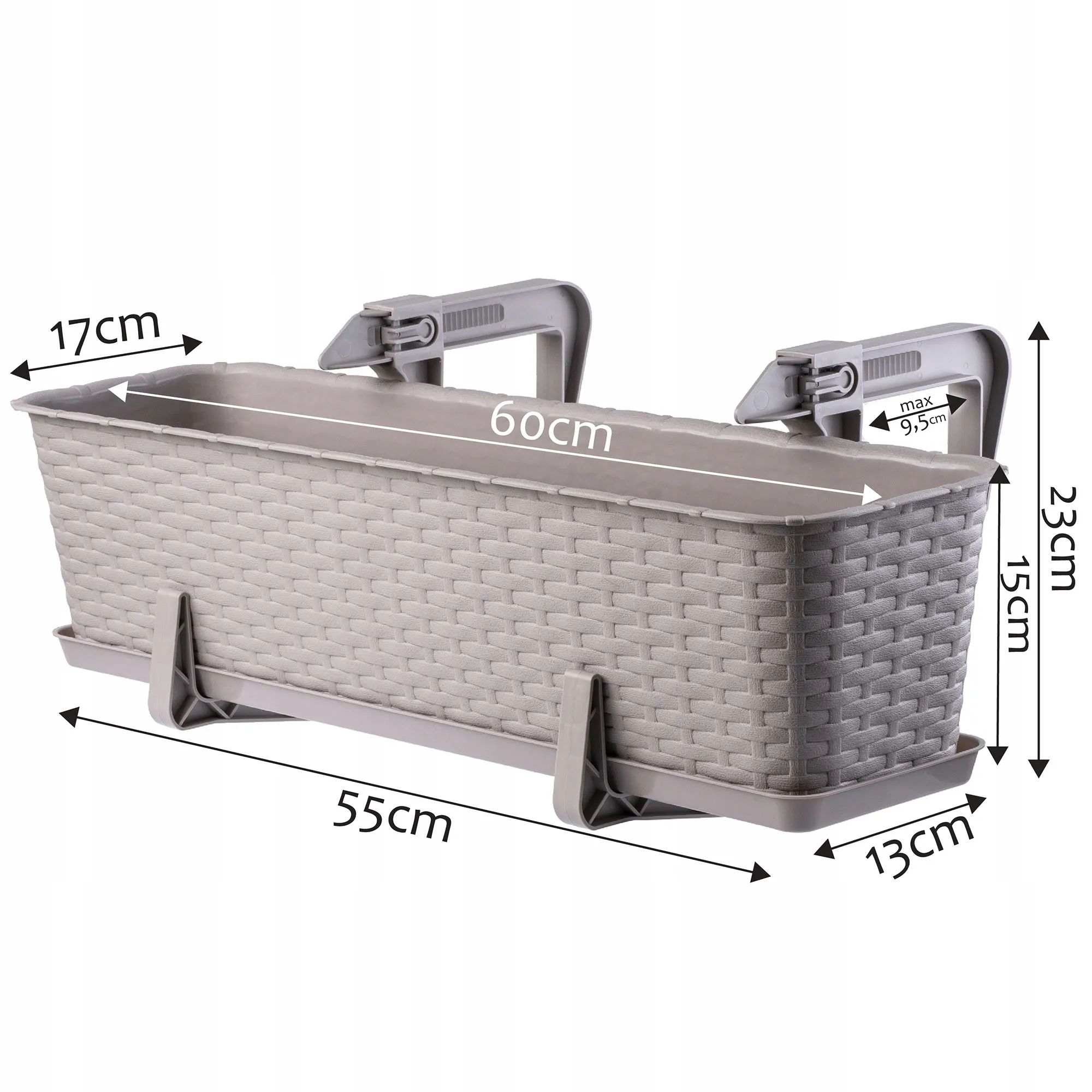 Balkono dėžė su pagrindu ir rankenomis 40 + 60 cm