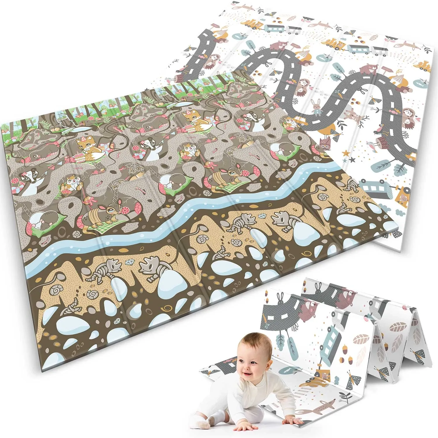 Sulankstomas putplasčio kilimėlis 200 x 180 x 1 cm Nukido NK-340 antžeminis traukinys - nuotrauka 1