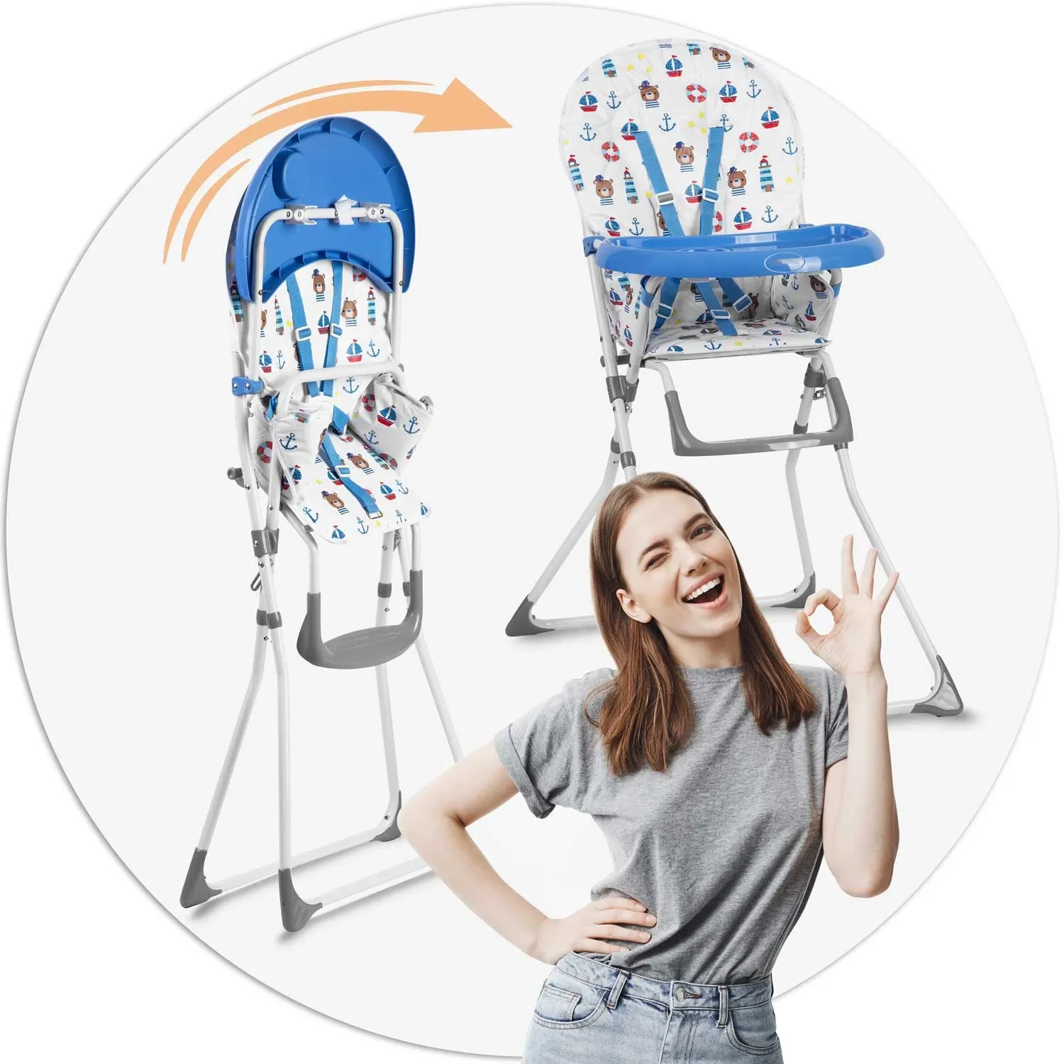 Ricokids FANDO jūros stiliaus maitinimo kėdutė su staliuku - nuotrauka 1