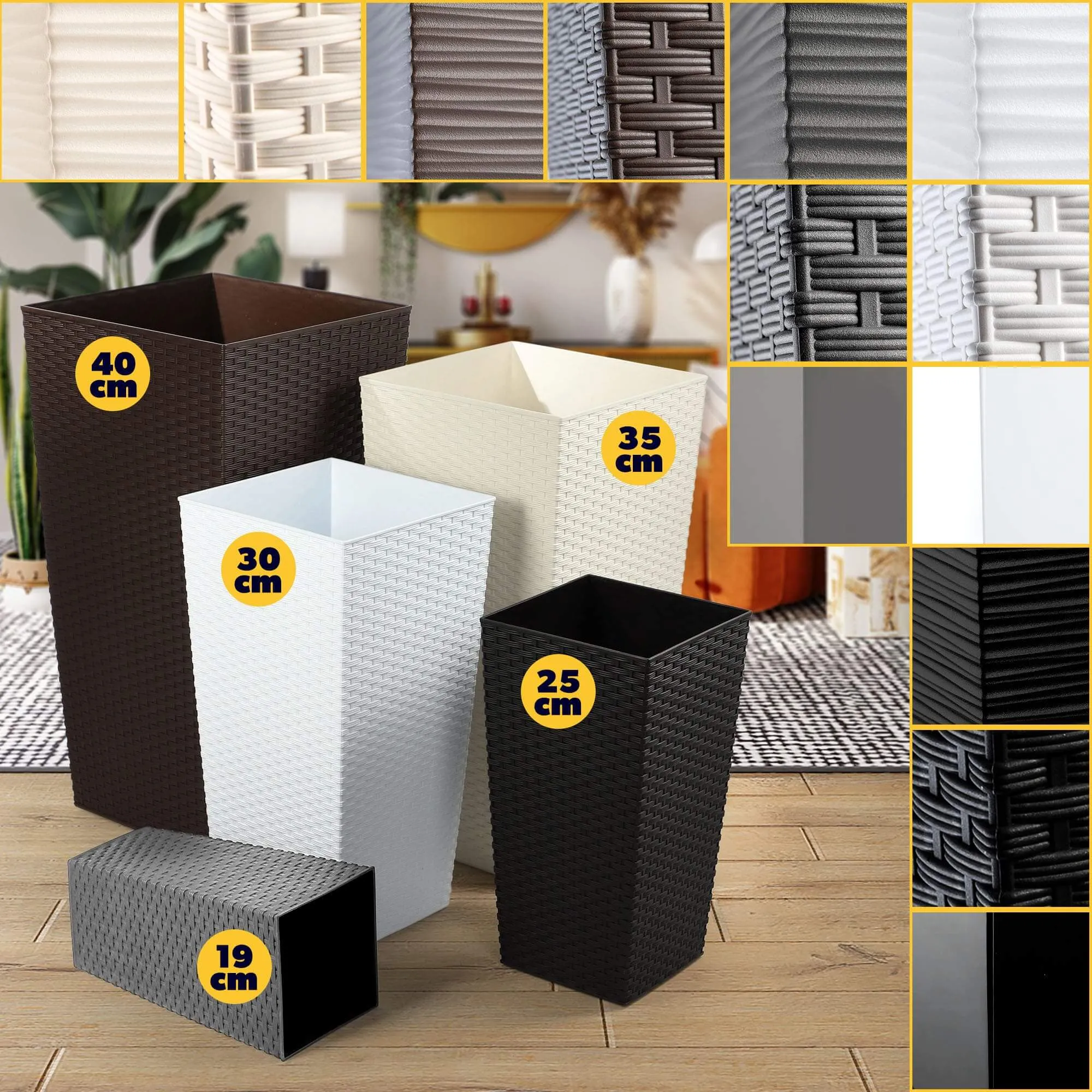 Pesaro rotango gėlių vazonas su įdėklu